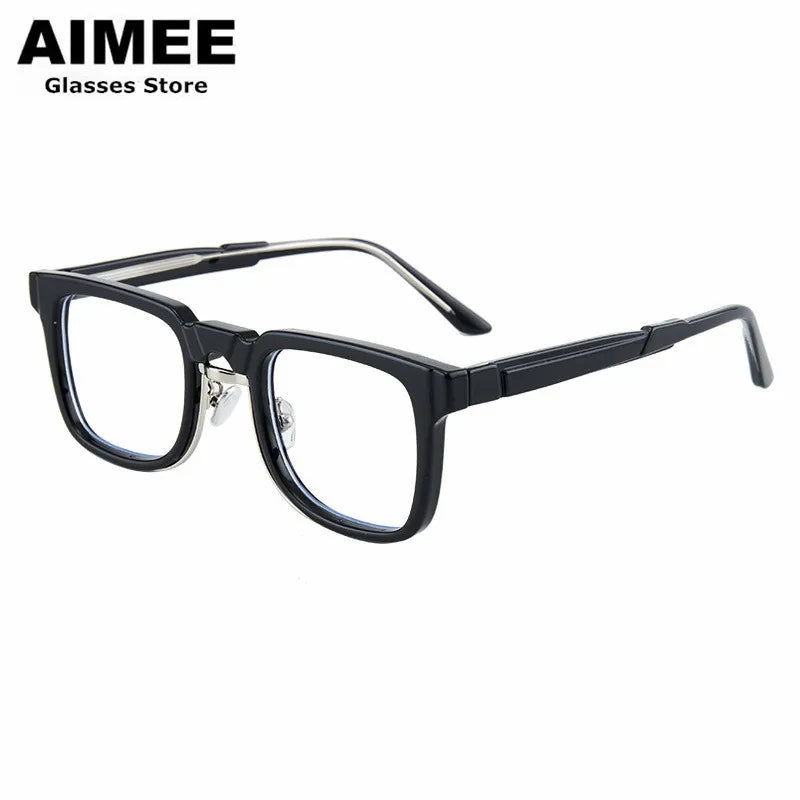 Aimee Unisex Full Rim Square Acetate Eyeglasses 6555 - Stylish & Durable Frames for Men & Women - Perfect for Work, Reading & Fashion Accessories