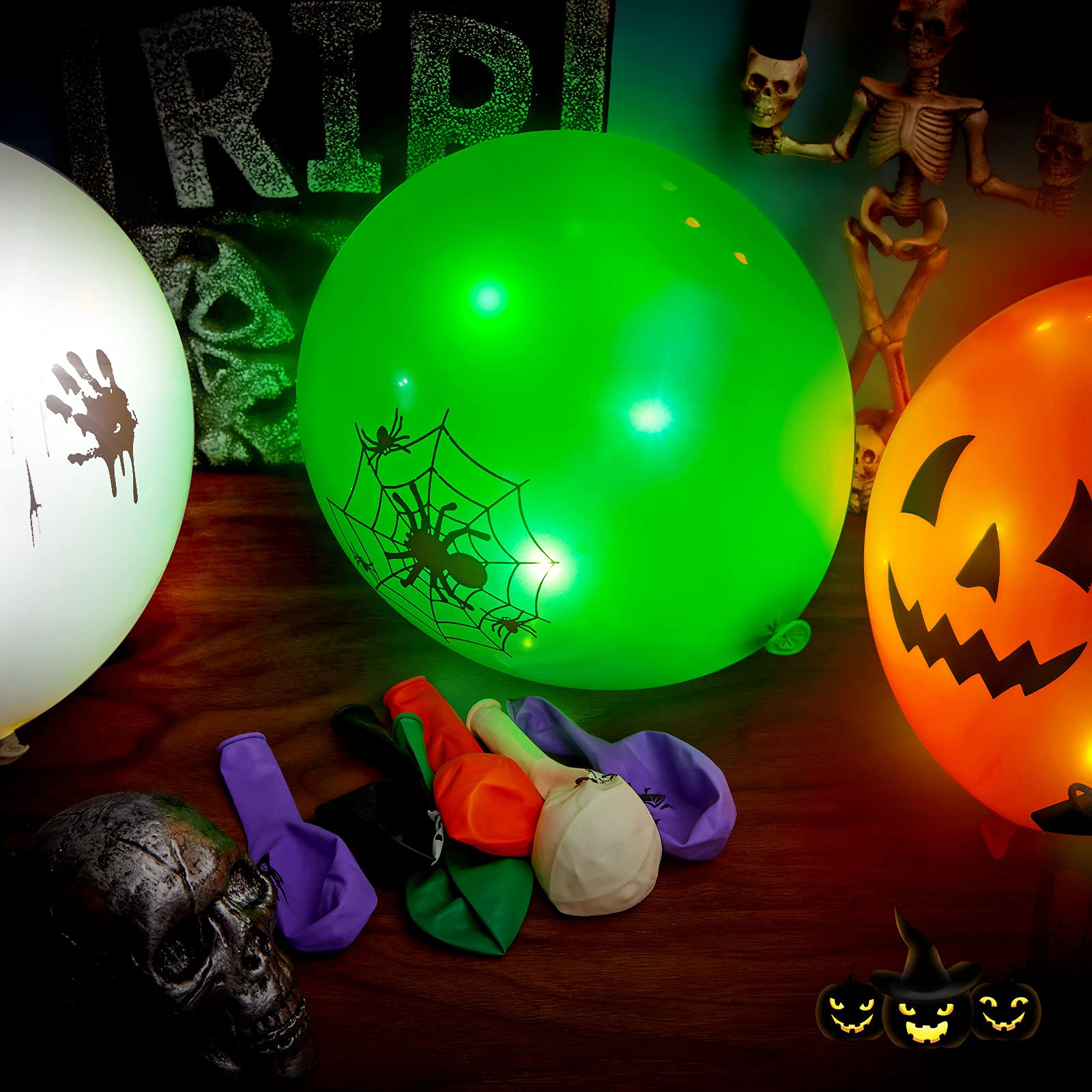 60 Pack Halloween LED Balloons Glow in The Dark - Round Latex Balloons with Lights for Halloween Party Decorations, Wedding, Birthday, Dance Party - Spooky Indoor & Outdoor Decor
