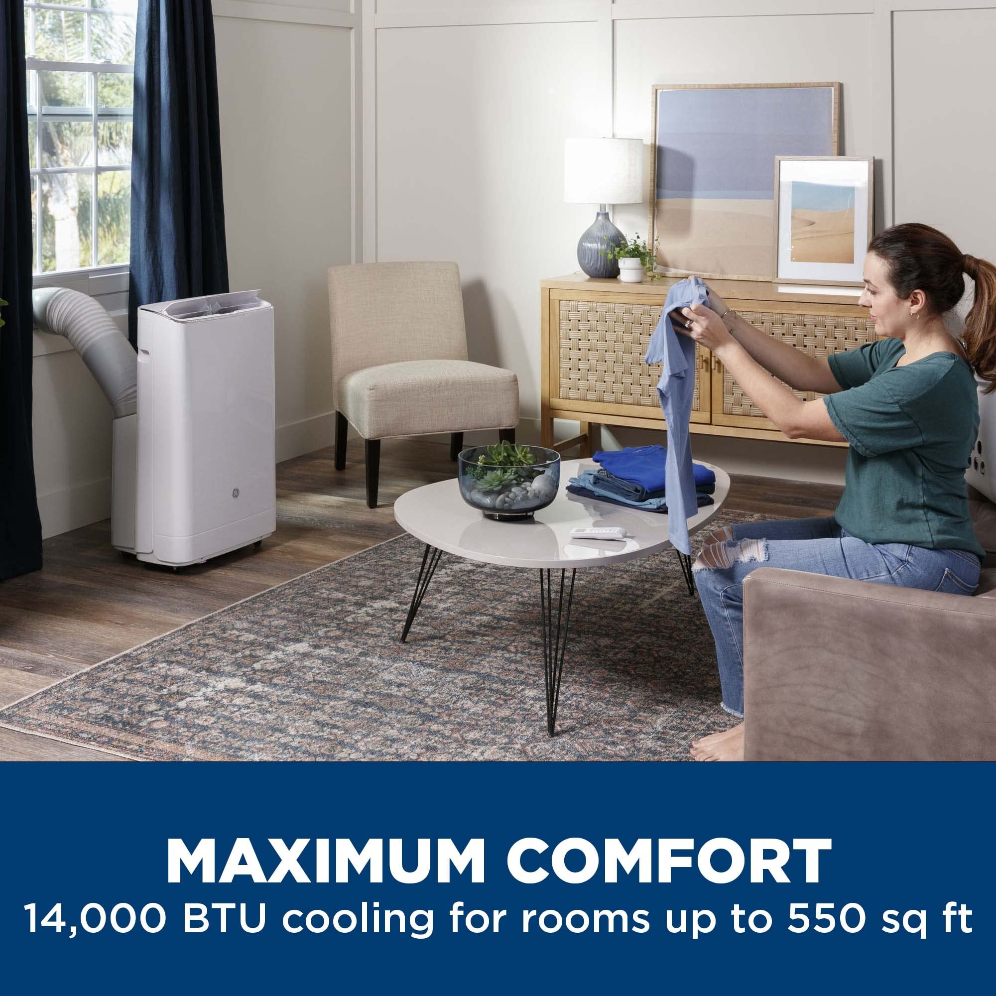 GE 14,000 BTU Smart Portable Air Conditioner with WiFi Control - White (APWA14YBMW) for Home, Office & Bedroom Cooling - Energy Efficient & Quiet AC Unit
