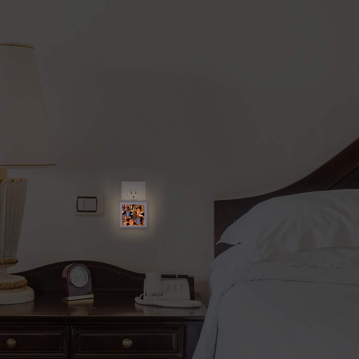 Dimmable LED Night Light with Auto On/Off Sensor, Adjustable Brightness & Warm White Light for Bathroom, Hallway, Nursery, Bedroom - Cowboy Boots Design - Perfect for Nighttime Safety & Comfort