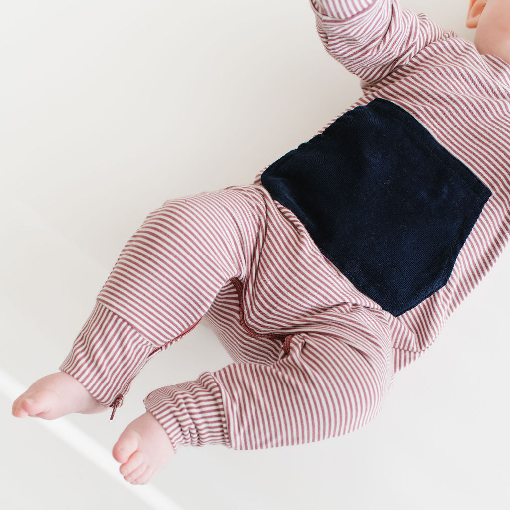 Bamboo Zipper Romper in Cinnamon Stripe - Soft Organic Baby Jumpsuit for Boys & Girls - Perfect for Playdates, Photo Shoots & Everyday Comfort