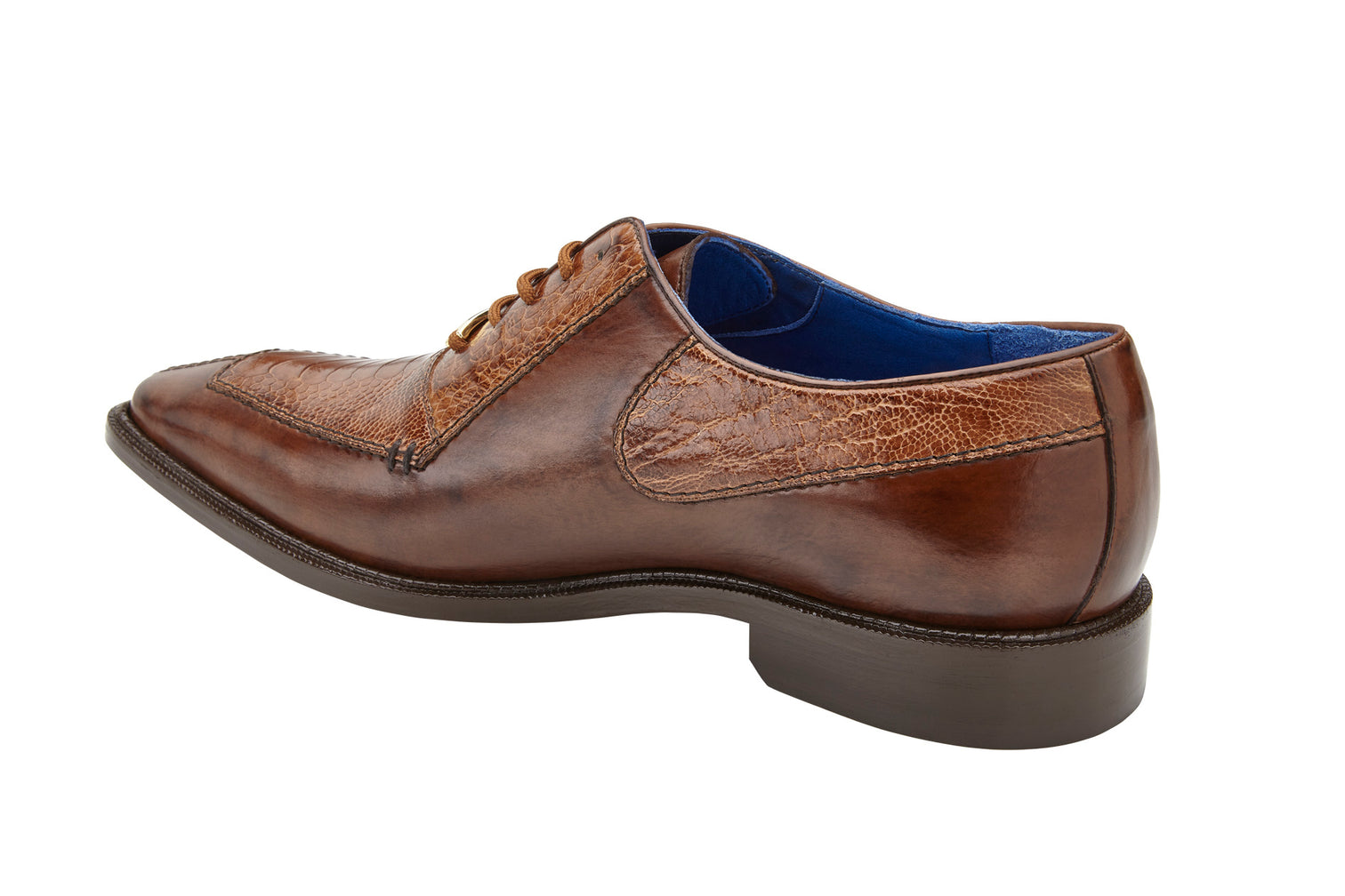 Belvedere Biagio Genuine Ostrich Leather & Italian Calfskin Dress Shoes - Antique Peanut Brown Size B13 | Premium Men's Formal Footwear for Business & Special Occasions