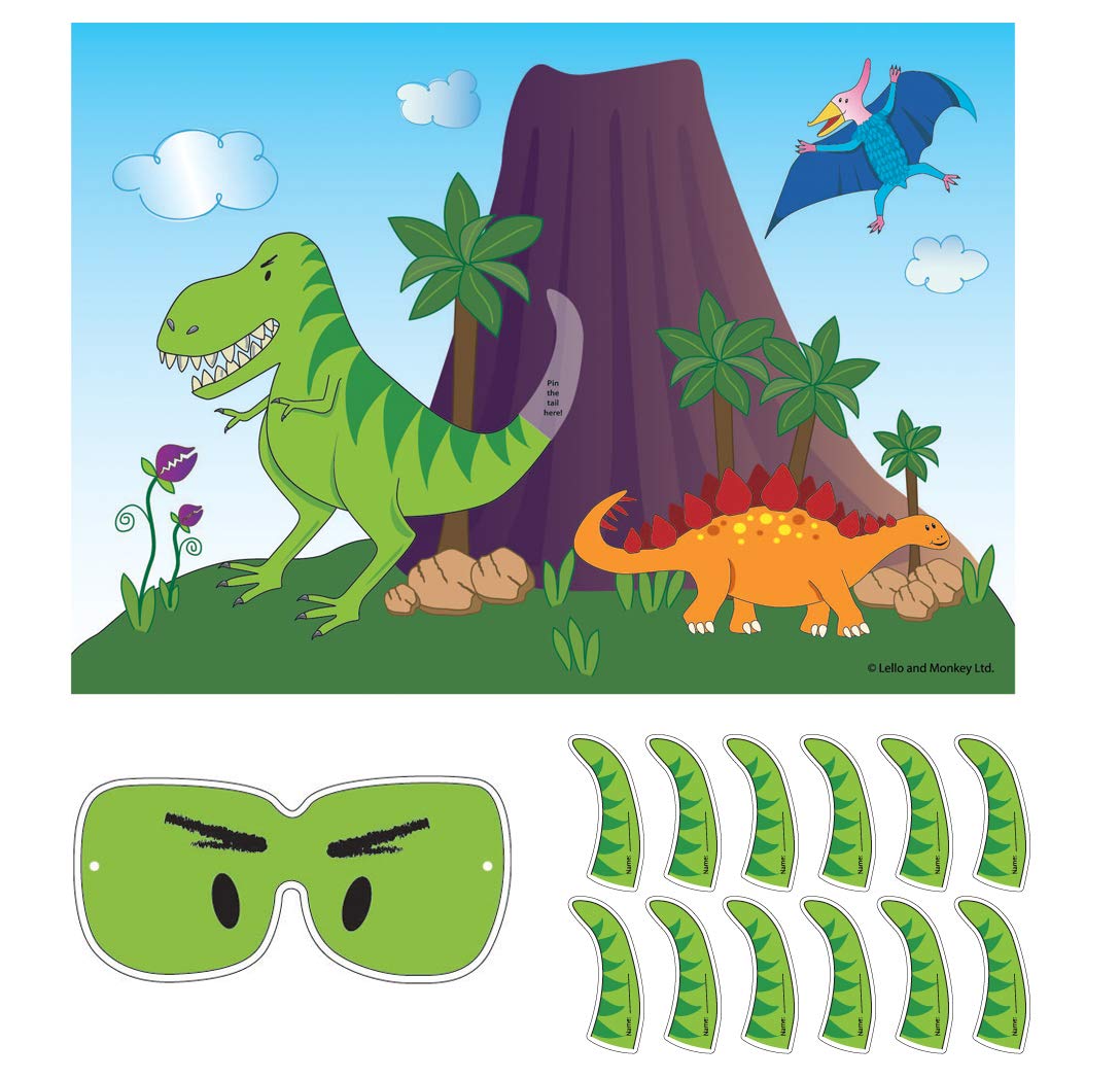 Lello & Monkey Pin the Tail on The Dinosaur Game - Fun Kids Birthday Party Activity for Boys & Girls - Perfect for Indoor Games, Classroom Activities and Family Gatherings