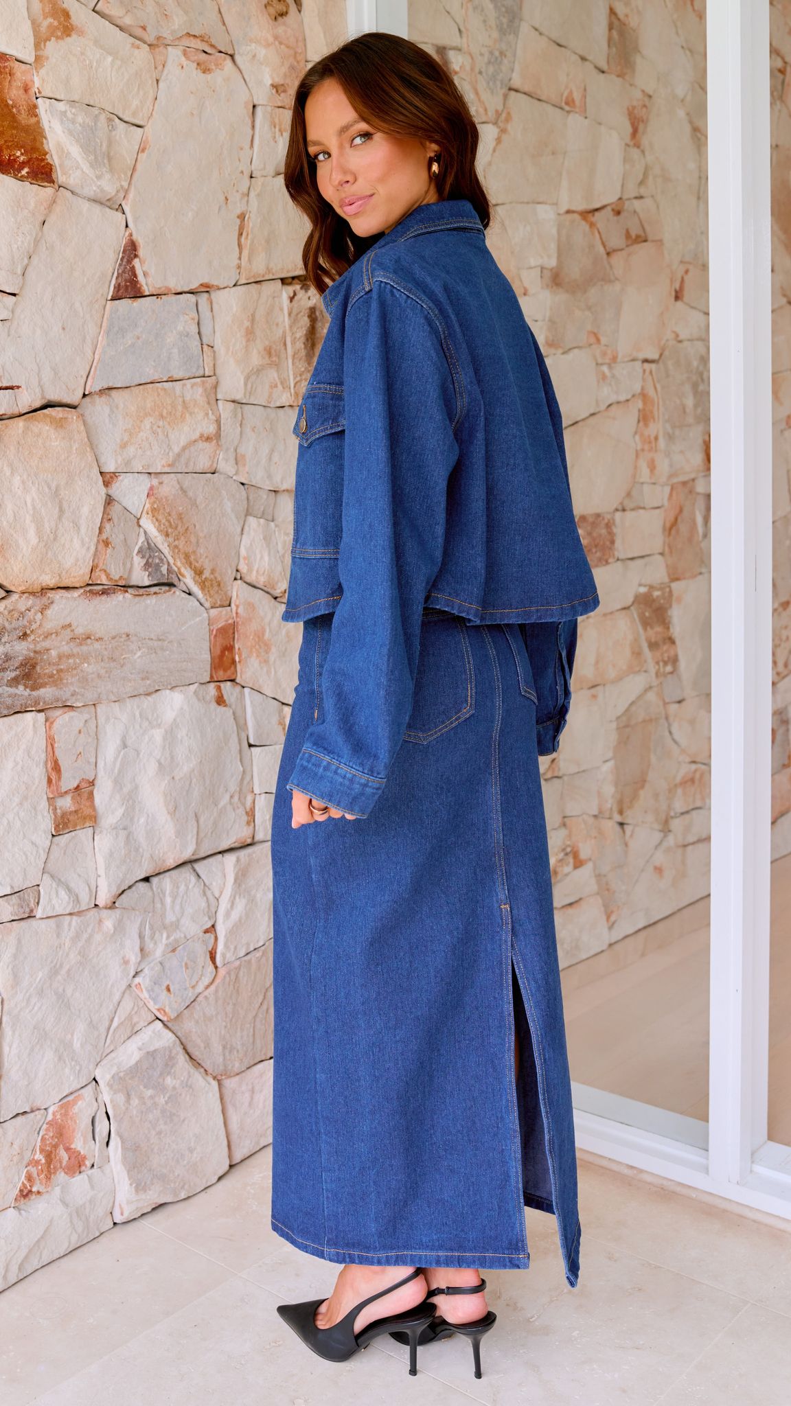 Fiona Women's Denim Maxi Skirt - Indigo Blue Long Flowy Skirt for Casual Wear, Beach, and Summer Outfits