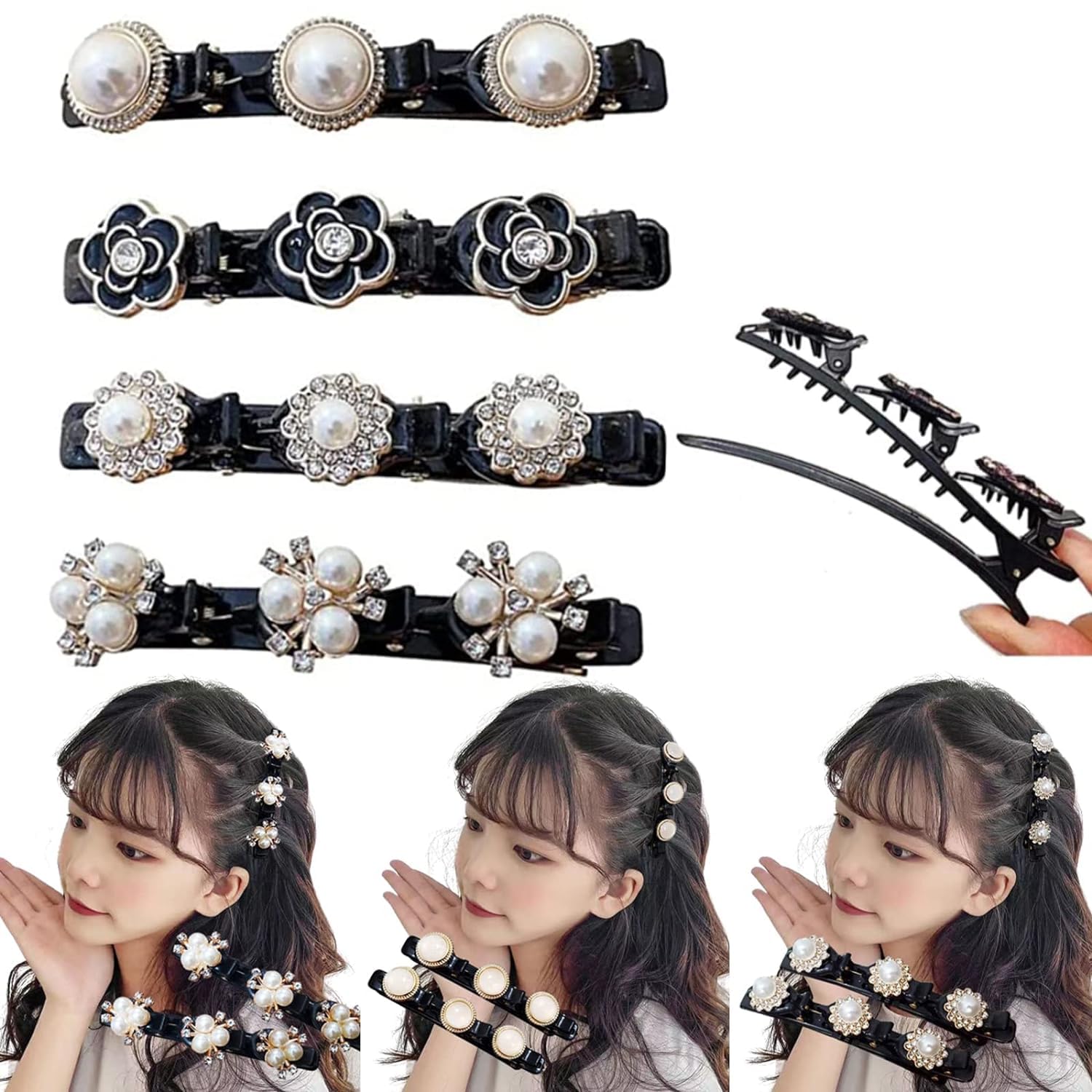 2 Pack Rhinestone Hair Clips for Women - Elegant Braided Flower Barrettes with Sparkling Crystals | Hair Accessories for Long Hair, Weddings, Parties & Special Occasions
