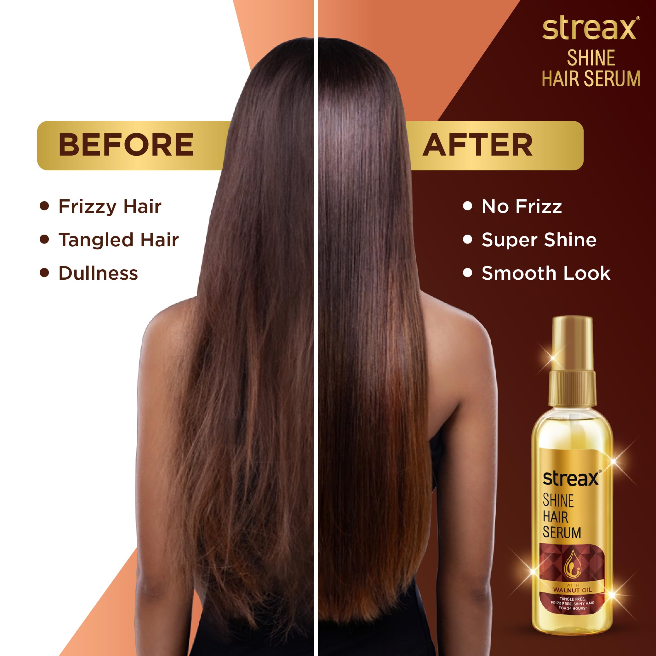 Streax Walnut Oil Hair Serum for Dry & Frizzy Hair - 45ml | Smoothing & Shine Treatment | Perfect for Daily Hair Care & Styling
