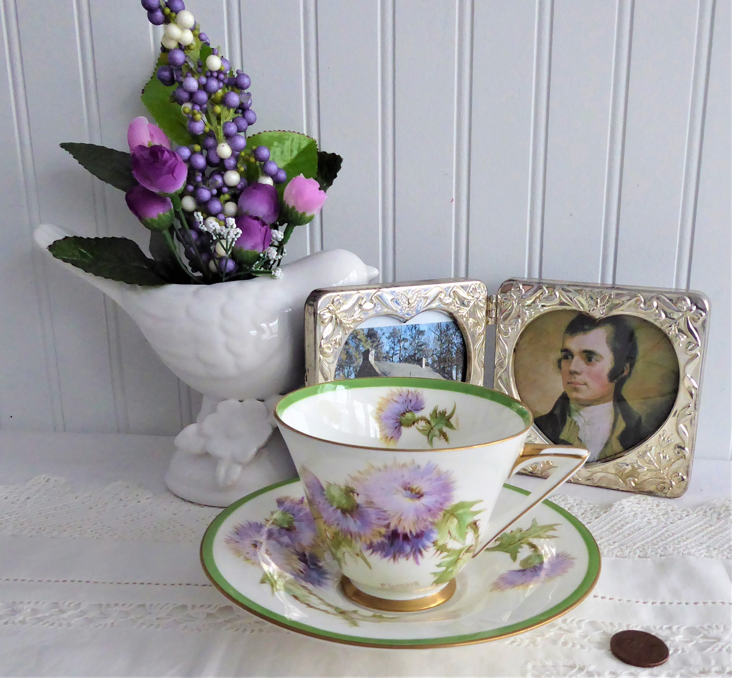 Vintage Royal Doulton Glamis Thistle Cup and Saucer Set - Hand-Painted 1930s Collectible Tea Cup with Queen Mum Association | Perfect for Afternoon Tea, Royal Memorabilia Collections & British Antique Displays