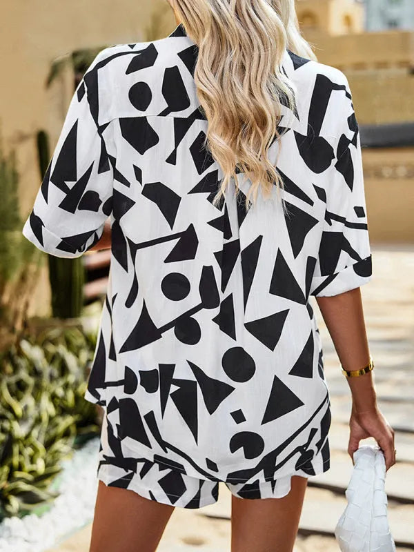 Stylish Women's Abstract Print Summer Shorts Set - Casual Outfit for Beach, Vacation & Everyday Wear