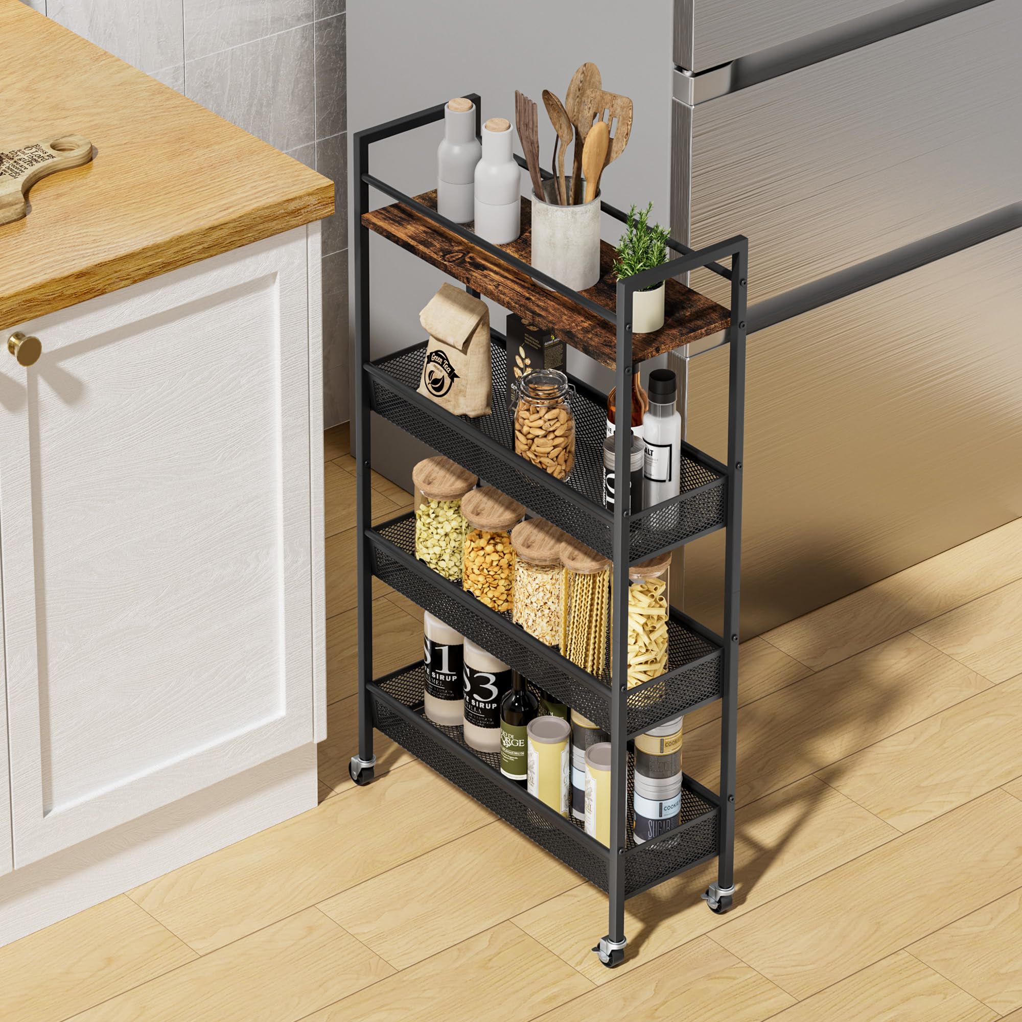 Dunatou 4-Tier Slim Rolling Kitchen Cart - 5.9
