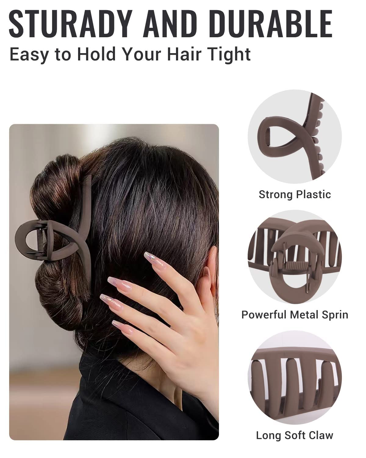 Softwrap Matte Khaki Hair Claw Clips for Women - 3.5 Inch Large Rectangle Hair Clips for Thick Hair - Neutral Square Hair Styling Accessories - Perfect for Work, Gym, and Everyday Hairstyles