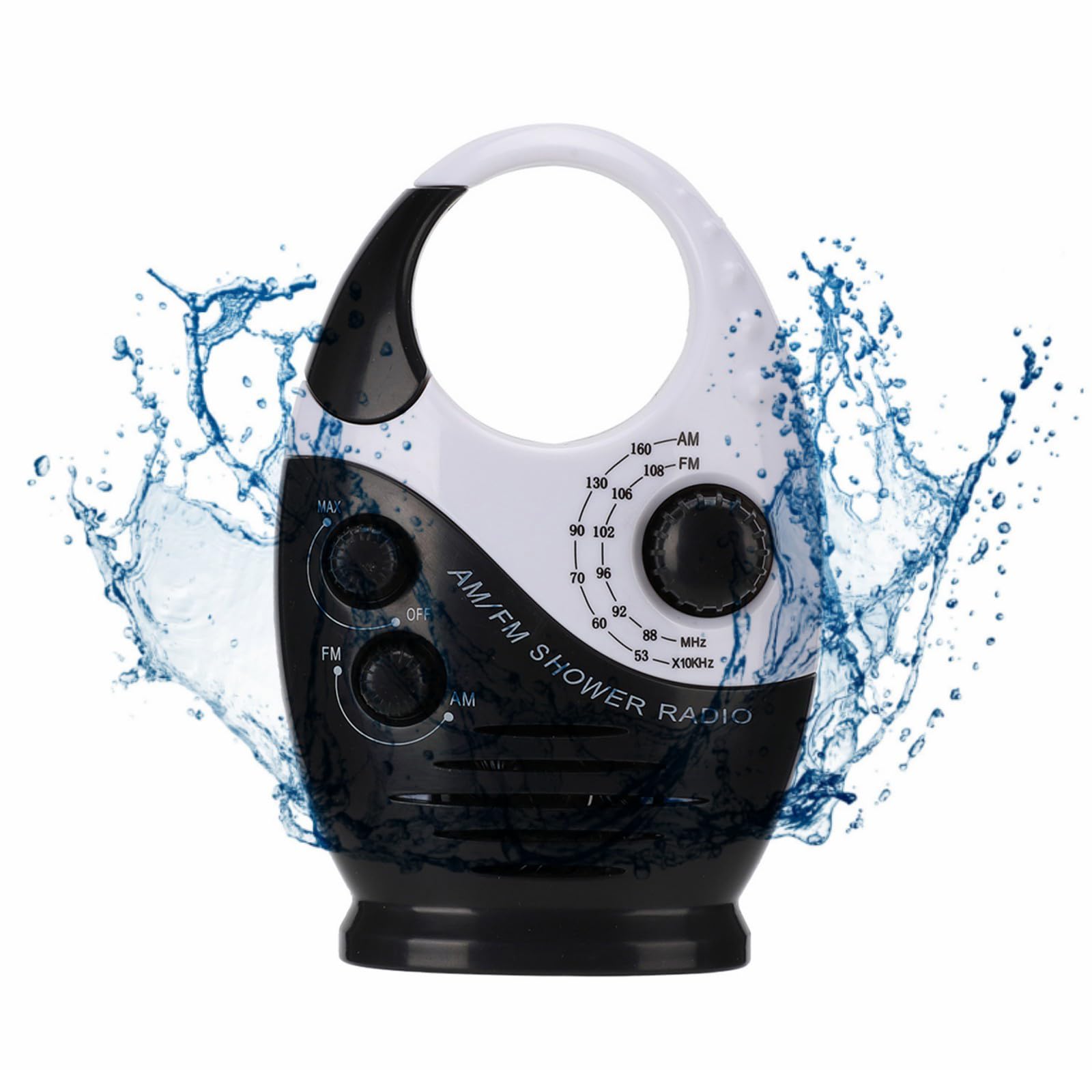 Waterproof Shower Radio - Portable AM/FM Radio with Adjustable Volume, Battery Powered Speaker with Hook Handle - Perfect for Bathroom, Bedroom, Garage & Outdoor Use
