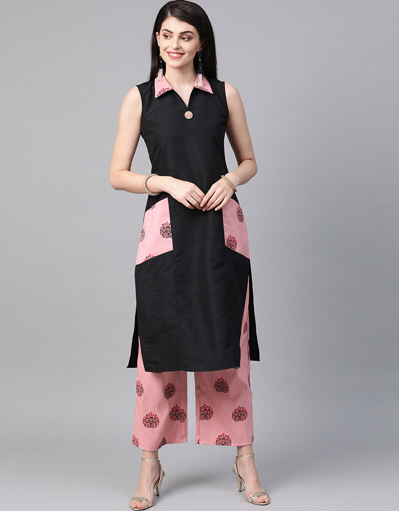 Elegant Black Poly Silk Palazzo Suit for Women - Comfortable Wide Leg Pants & Top Set - Perfect for Casual Wear, Office Outfits & Special Occasions