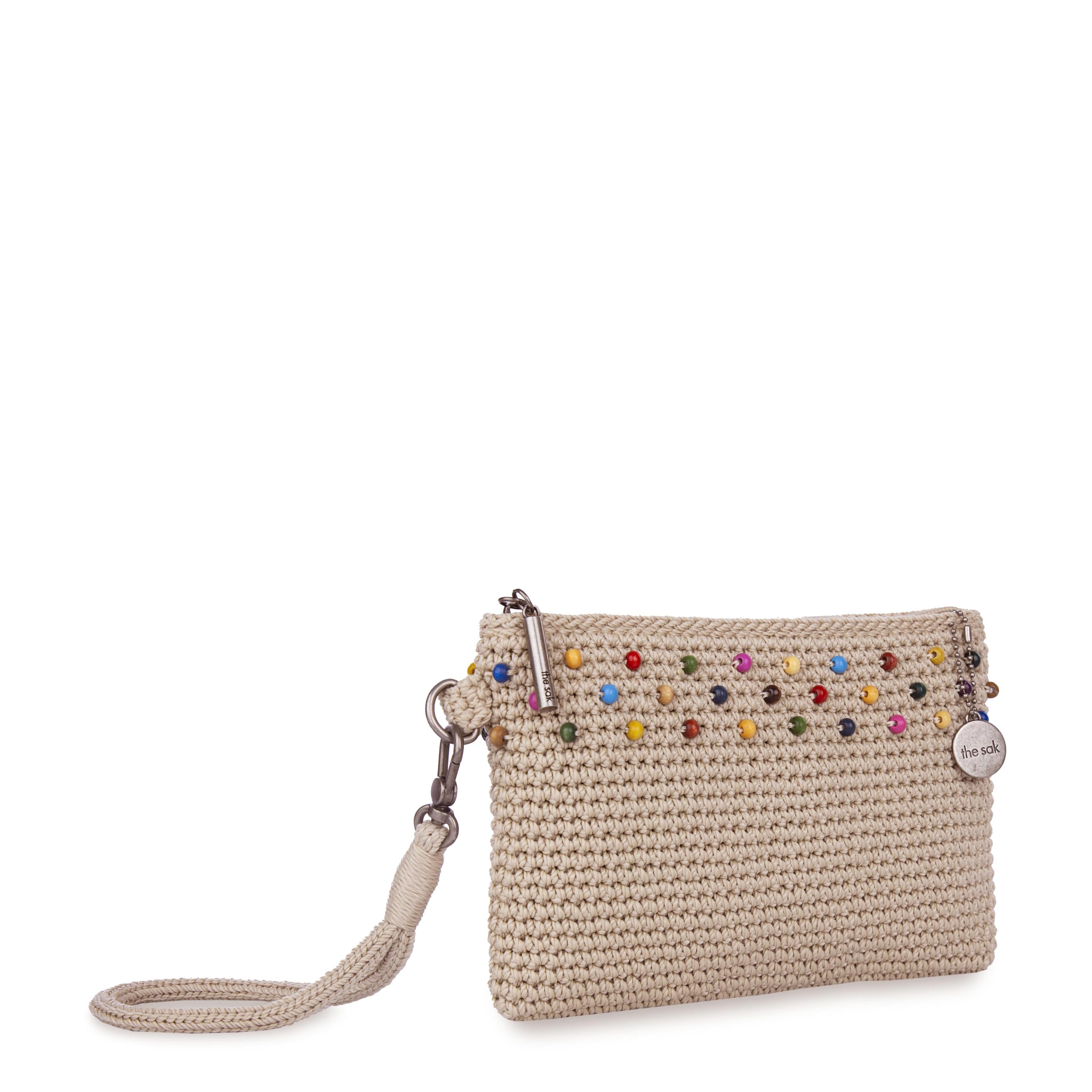 Handmade Crochet Beaded Wristlet Purse - Vintage Boho Style with Ecru Multi Beads - Perfect for Women's Night Out, Music Festivals & Special Occasions