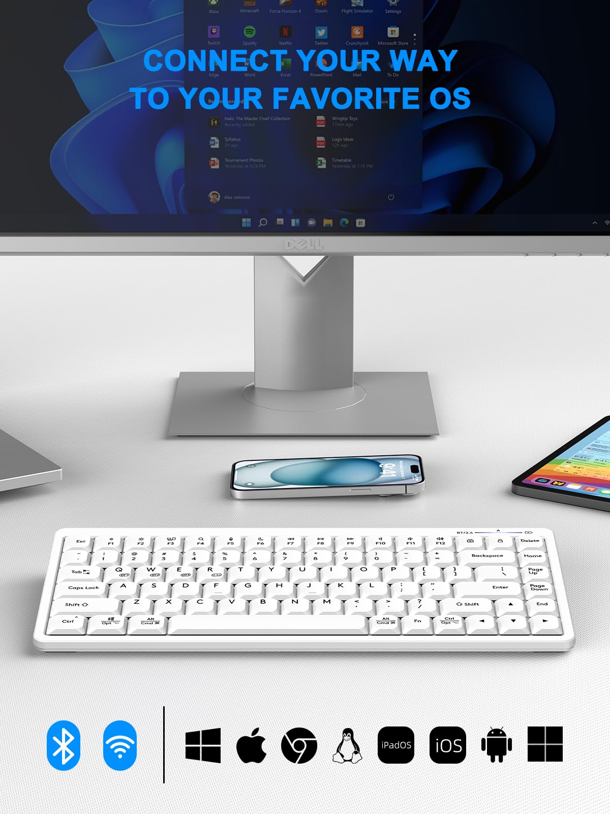 EDJO Wireless Keyboard for Mac & Windows - Bluetooth 2.4G Dual Mode Slim Rechargeable Keyboard for iPad, MacBook, Android, Laptop & Tablet | Ergonomic Design, Portable for Home, Office & Travel Use