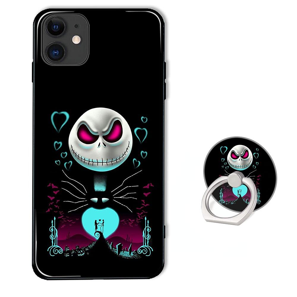 **Cartoon Jack Skellington Nightmare Before Christmas Phone Case for iPhone 12/12 Pro - 6.1 Inch Soft TPU Protective Cover with Ring Grip Holder - Perfect for Halloween, Christmas & Disney Fans**