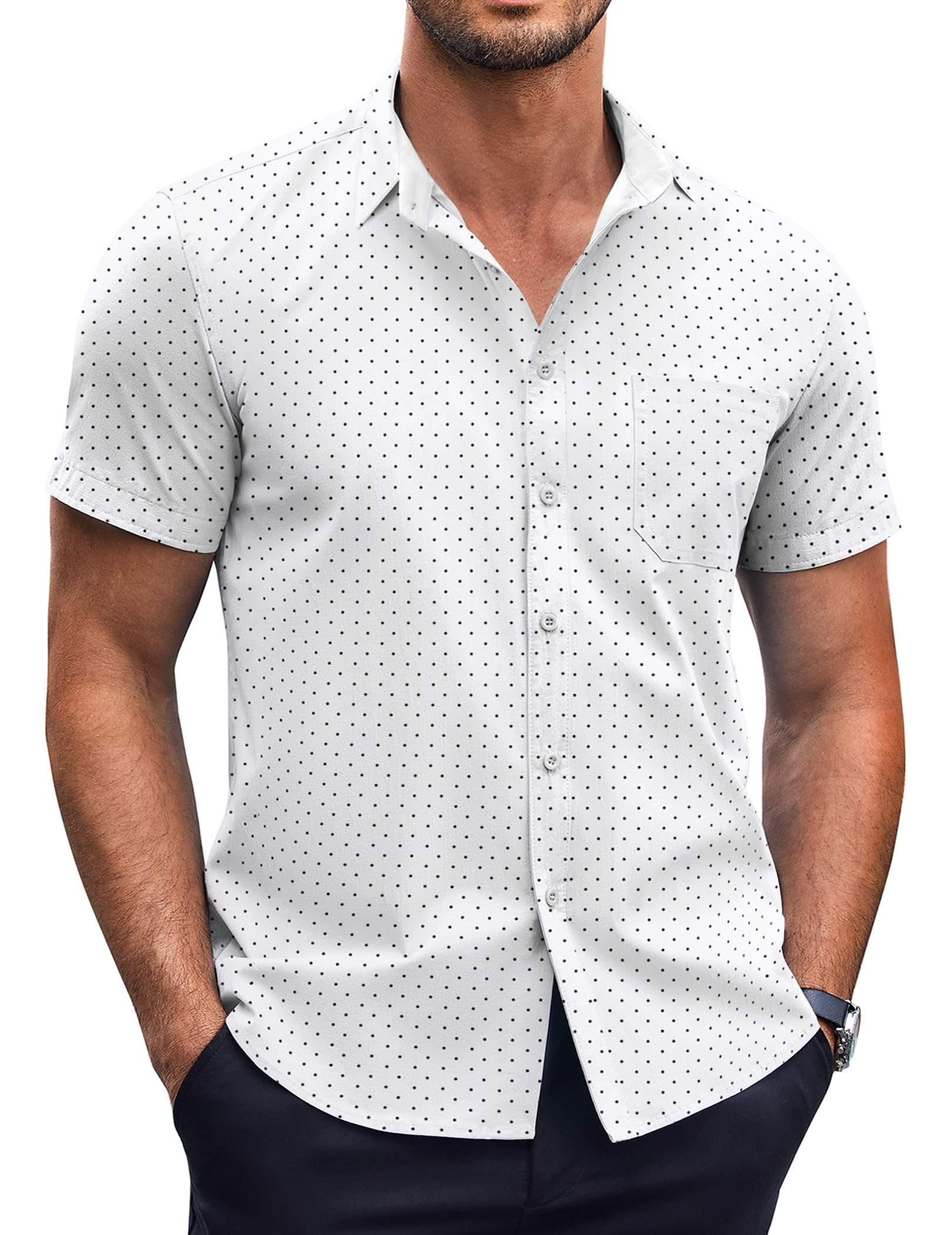 COOFANDY Men's Short Sleeve Casual Dress Shirt - Wrinkle Free Polka Dot Print Button Down Shirt with Pocket | Office Wear, Summer Outfits & Business Casual Style