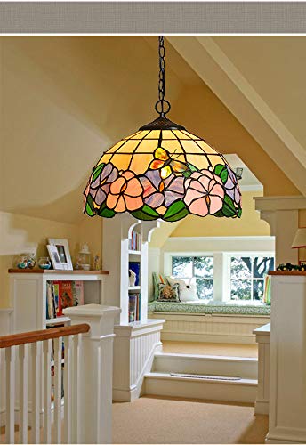12 Inch Stained Glass Pendant Lighting with E26 Socket - Phalaenopsis Design Tiffany Lamp Shade for Bedroom, Kitchen, Office & Nightstand | Home Decor Desk Light for Coffee Bar, Dresser & Sound Bar Area