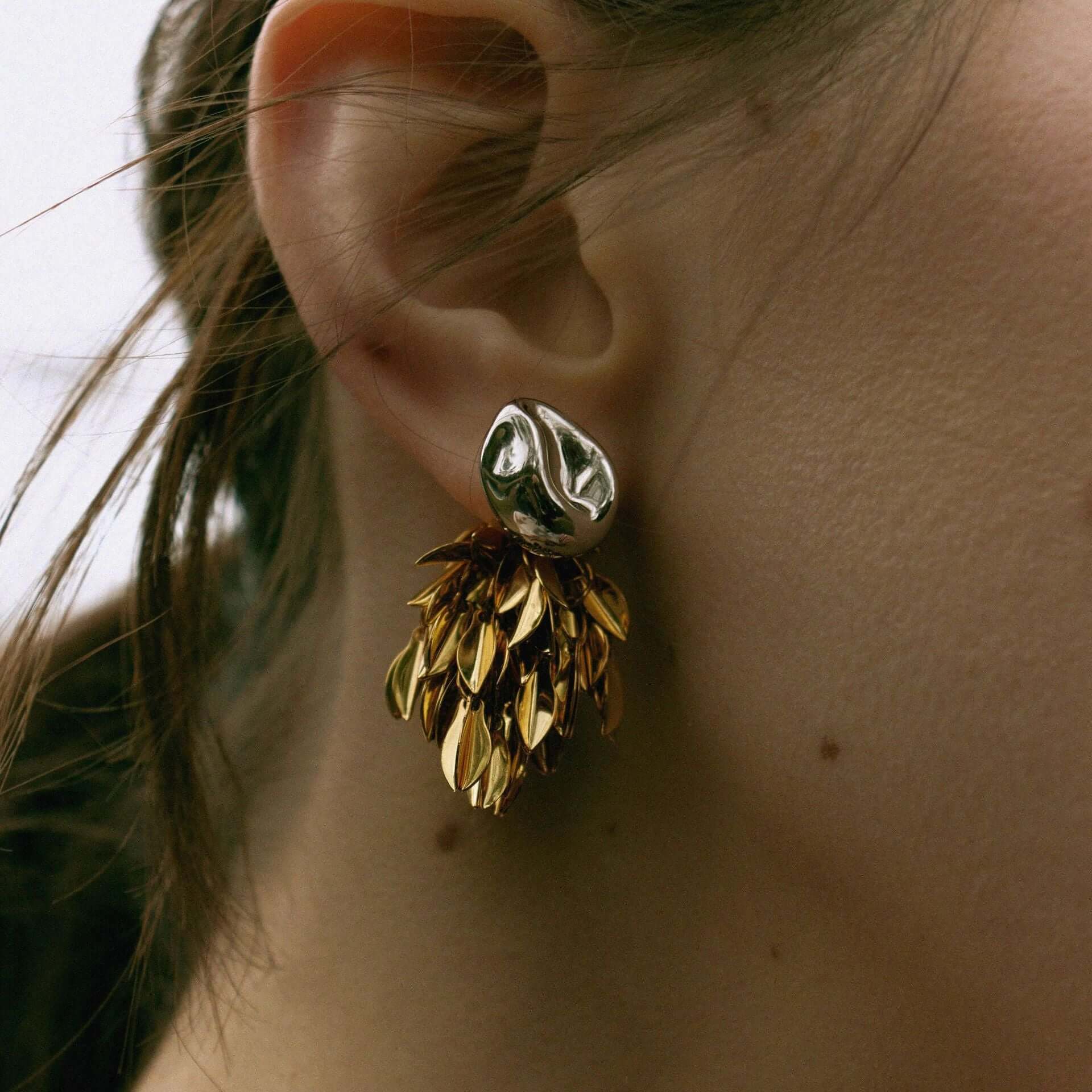 Gold and Silver 2-Way Leaf Fringe Drop Earrings Set | Elegant Dangle Earrings for Women | Perfect for Parties, Weddings & Date Nights