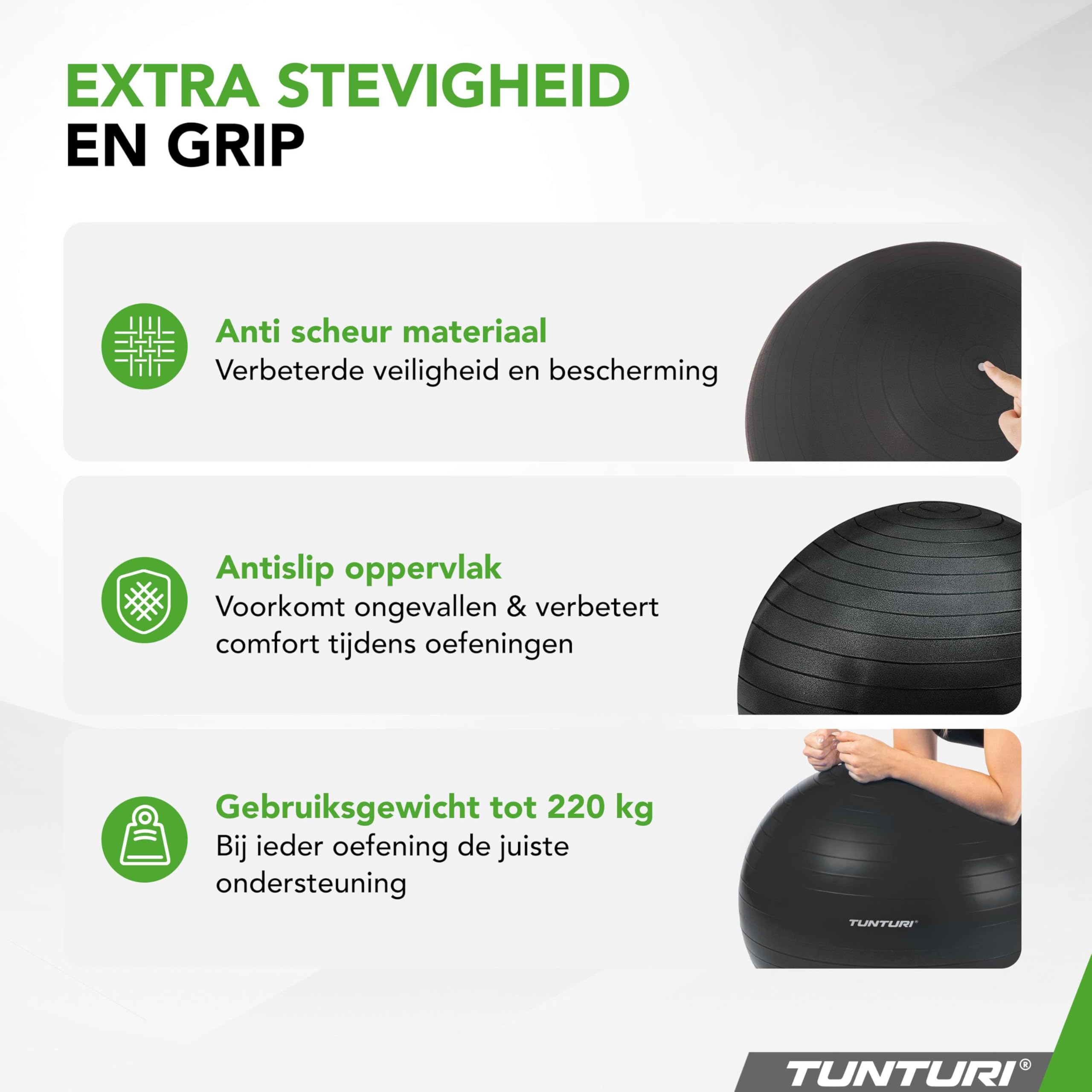 Tunturi Premium Anti-Burst Yoga Ball for Home Gym, Pilates, Workouts & Balance Training – 65cm/75cm Fitness Stability Ball with Pump & Guide