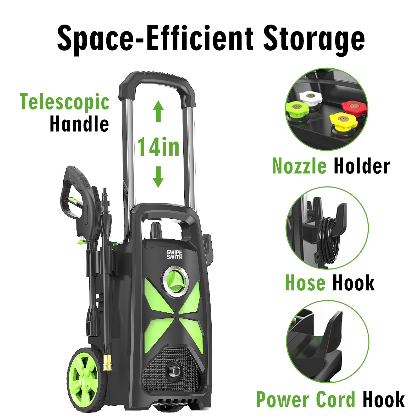 SWIPESMITH Electric Pressure Washer 2000 PSI - High Power Pressure Washer Machine with 25ft Hose Reel, 4 Quick Connect Nozzles & Foam Cannon - Ideal for Car Washing, Driveway Cleaning, Patio & Deck Cleaning, Home Exterior & Floor Cleaning