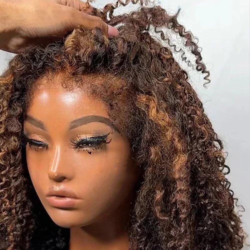 13x6 HD Lace Front Wig - Ombre Kinky Curly Human Hair Wig with Baby Hair | Short Bob Style for Black Women | Perfect for Daily Wear, Parties & Special Occasions