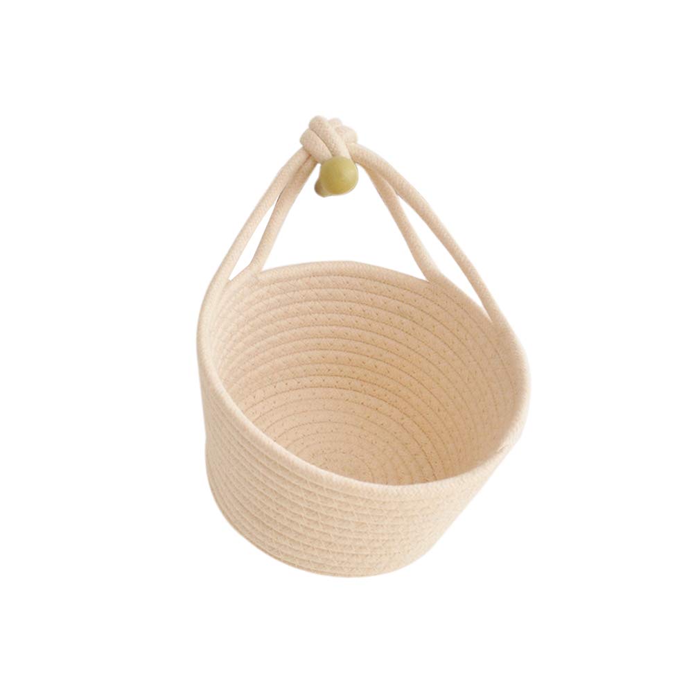 Multifunctional Cotton Woven Storage Basket with Hanging Rope - Foldable Snack Organizer, Kids Room Decor & Household Item Holder - Perfect for Toys, Books, Laundry & Small Items (Beige) - Ideal for Bedroom, Nursery, Bathroom & Kitchen Organization