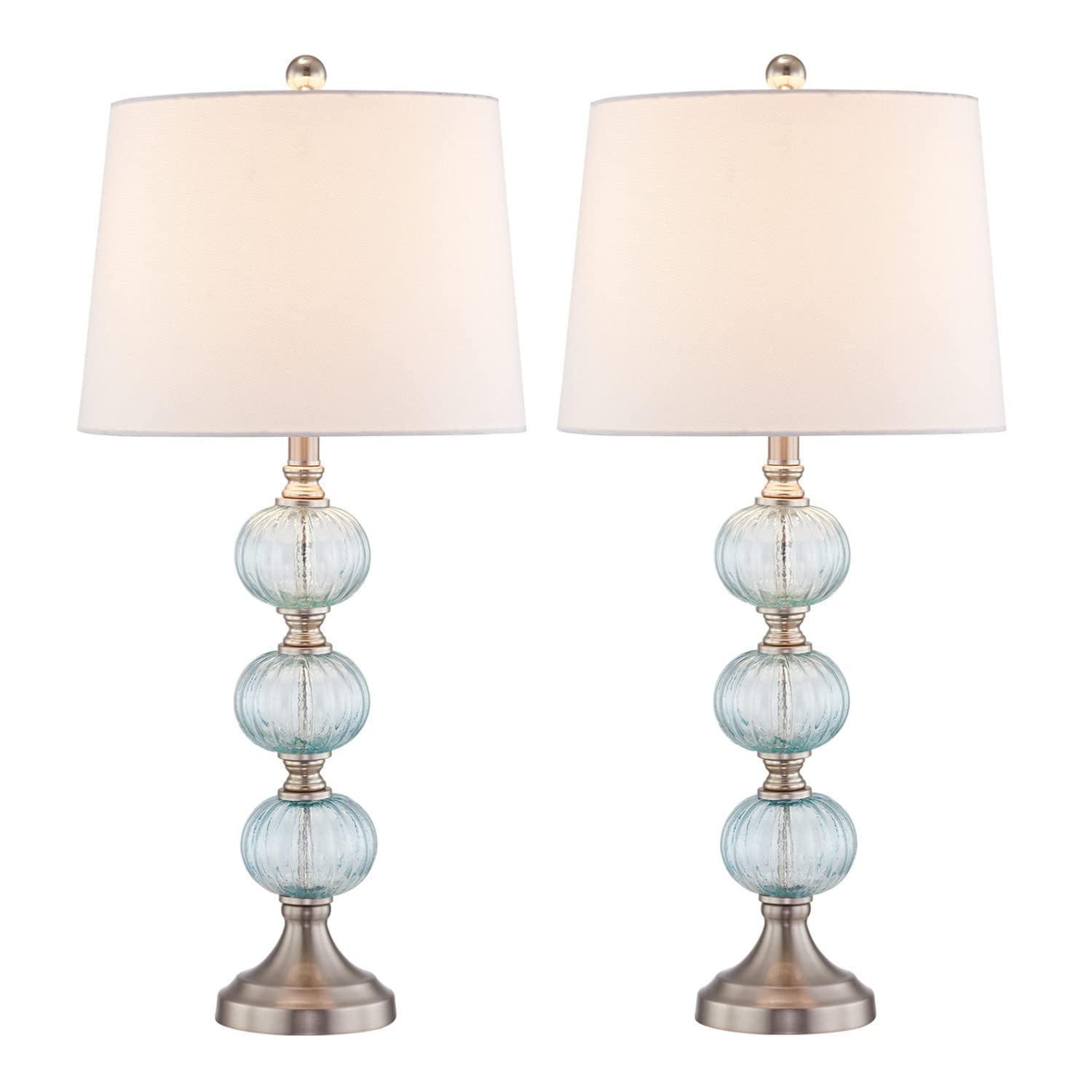 Maxax 2-Pack Table Lamps with USB Charging Ports - 3-Way Dimmable Stacked Blue Glass Ball Bedside Lamps (29 Inch) for Bedroom & Guest Room - ETL Certified - Perfect for Reading, Nightstand Decor & Ambient Lighting