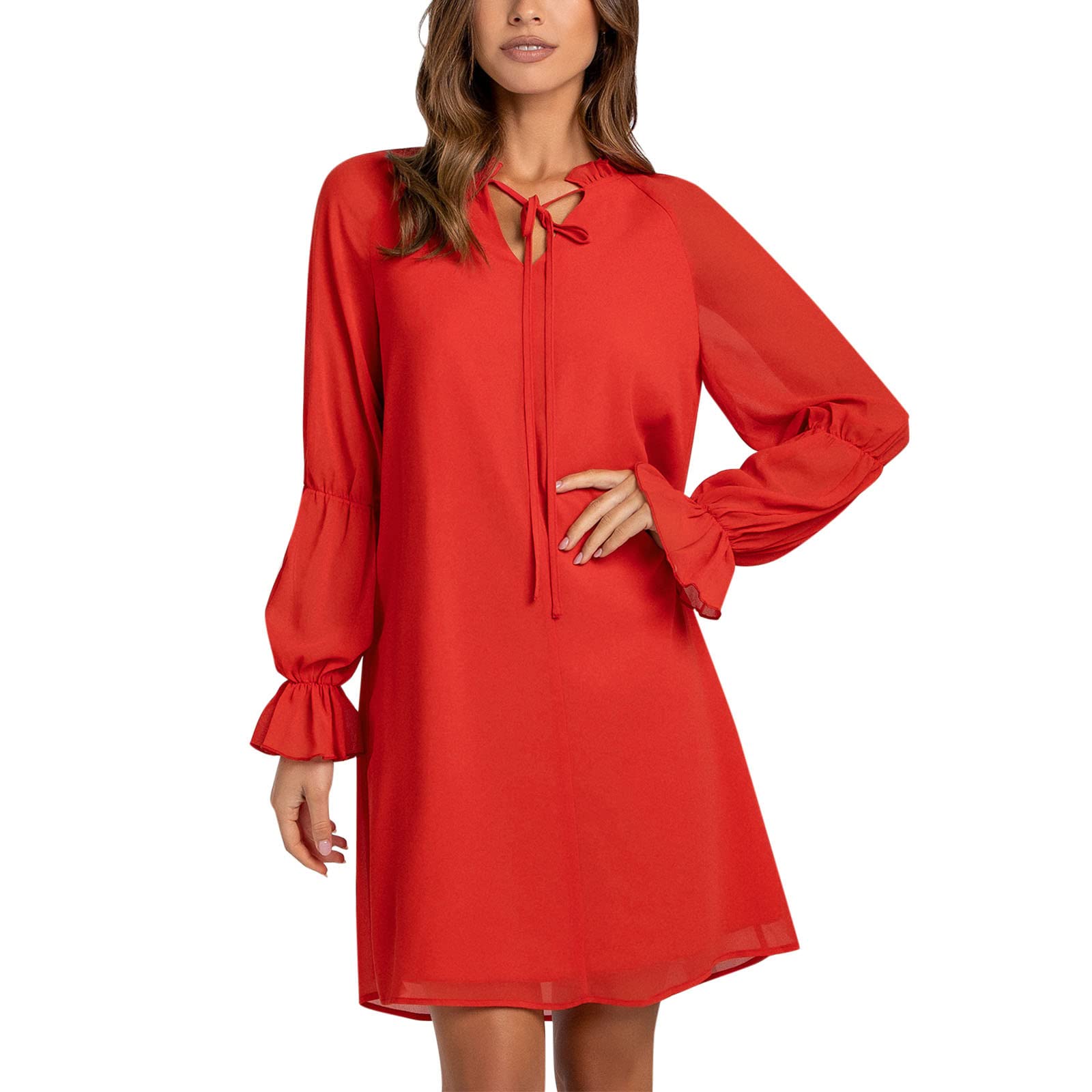 Elegant Summer Wedding Guest Dresses for Women - Casual Solid Color V-Neck Ruffle Long Sleeve Trumpet Dress - Perfect for Beach Weddings, Garden Parties & Formal Occasions