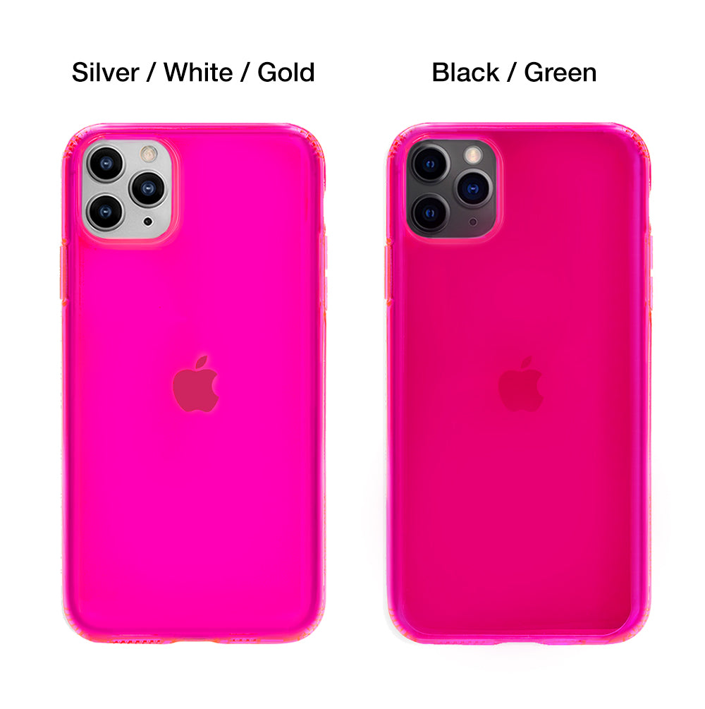 Neon Pink Clear iPhone Case - Shockproof & Scratch-Resistant Protective Cover for iPhone 13/14/15 - Trendy Transparent Design for Everyday Use & Fashion Statement