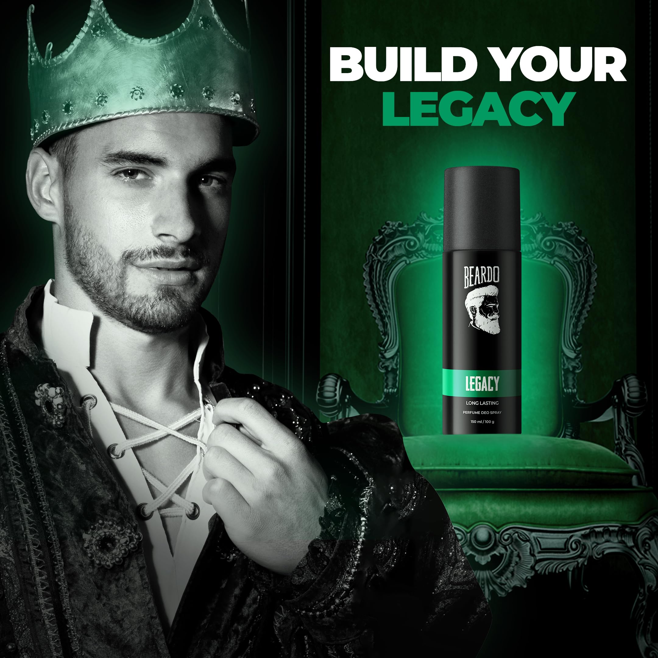 Beardo Legacy 150ml & Mafia Perfume Body Spray 40ml (2-Piece Set) - Strong Long-Lasting Men's Deodorant with Oriental Woody Notes | Fresh Scent | Gift Set for Men, Brothers & Friends | Perfect for Daily Use, Office & Special Occasions