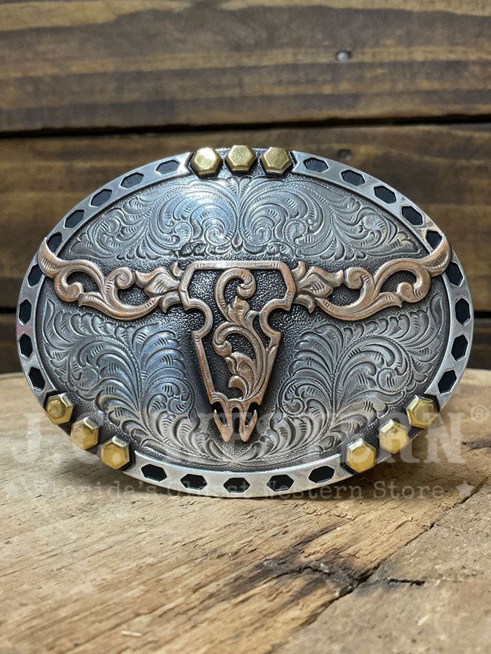 Nocona 37949 Longhorn Engraved Filigree Buckle - Multi-Color Western Belt Accessory for Cowboy Boots & Jeans