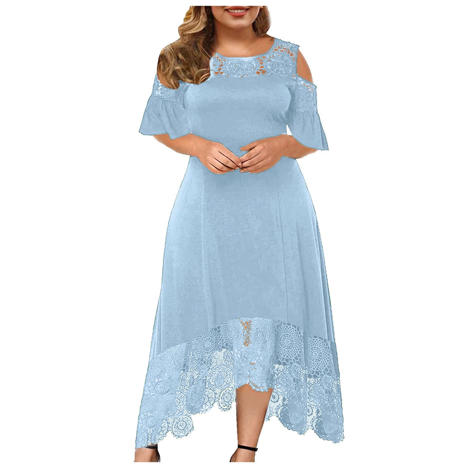 BOXIACEY Plus Size Wedding Guest Dress for Women 2024 - Elegant Empire Waist Long Maxi Dress with Cold Shoulder for Summer Weddings, Parties & Special Occasions