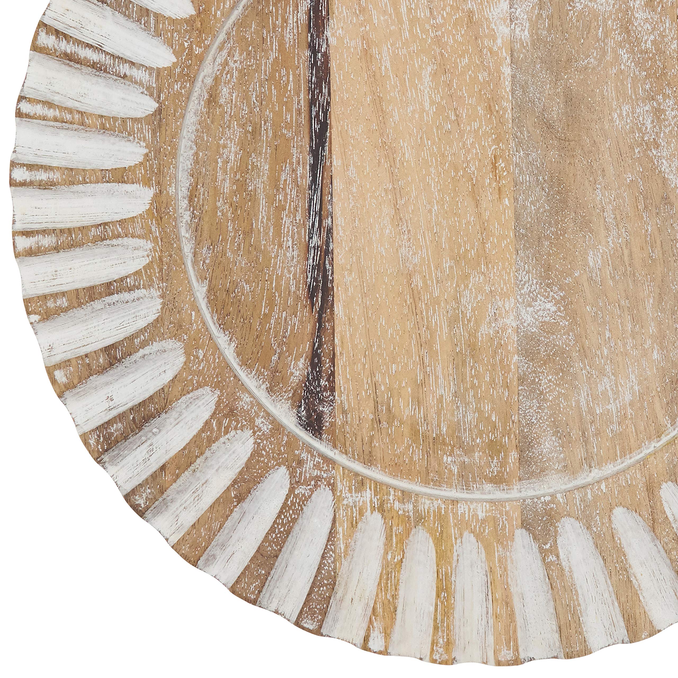 Elegant Fluted Wood Charger Plates Set of 4 - Natural Wooden Decorative Dinner Plates for Wedding, Party & Holiday Table Settings