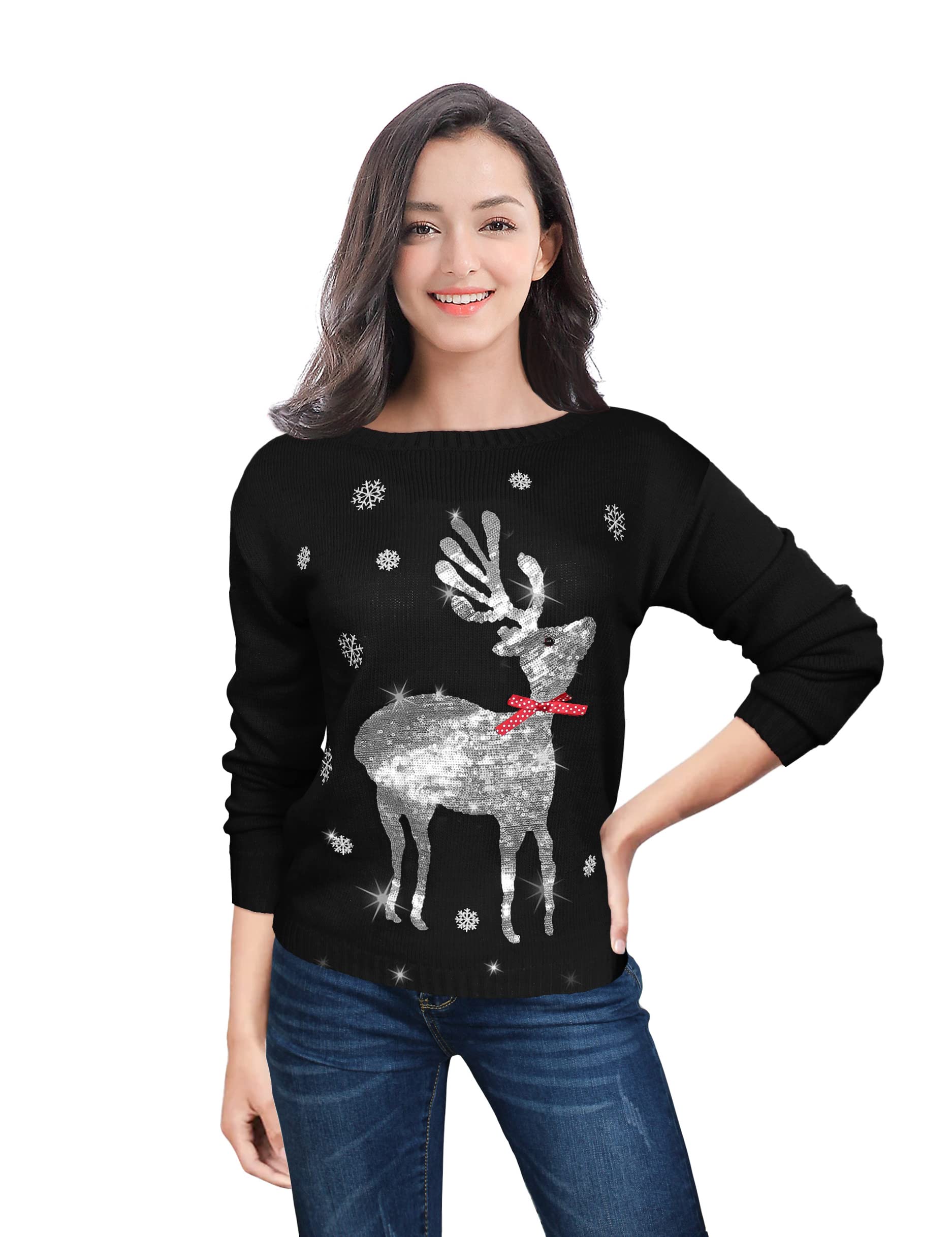 Funny Reindeer Ugly Christmas Sweater for Women - Festive Holiday Knit Pullover - Perfect for Xmas Parties, Family Gatherings & Office Holiday Events