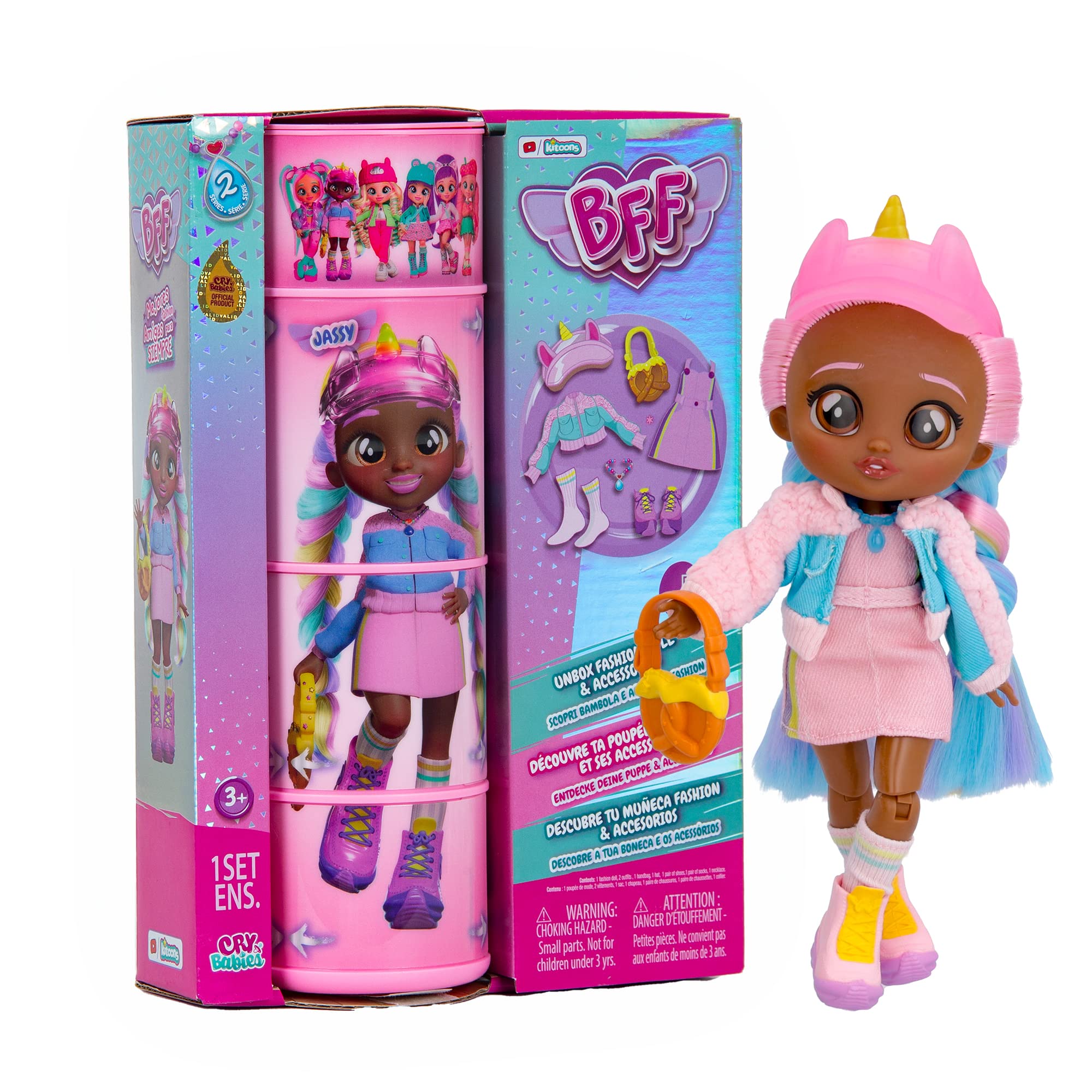Cry Babies BFF Jassy Fashion Doll with 9+ Surprises - Outfit & Accessories for Kids Ages 4+ | 7.8