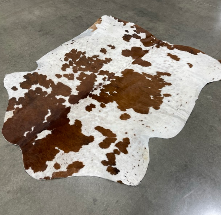 Premium Brown and White Cowhide Rug - Natural Leather Hide for Home Decor, Western Style, and Rustic Interiors | Perfect for Living Room, Bedroom, or Cabin Flooring