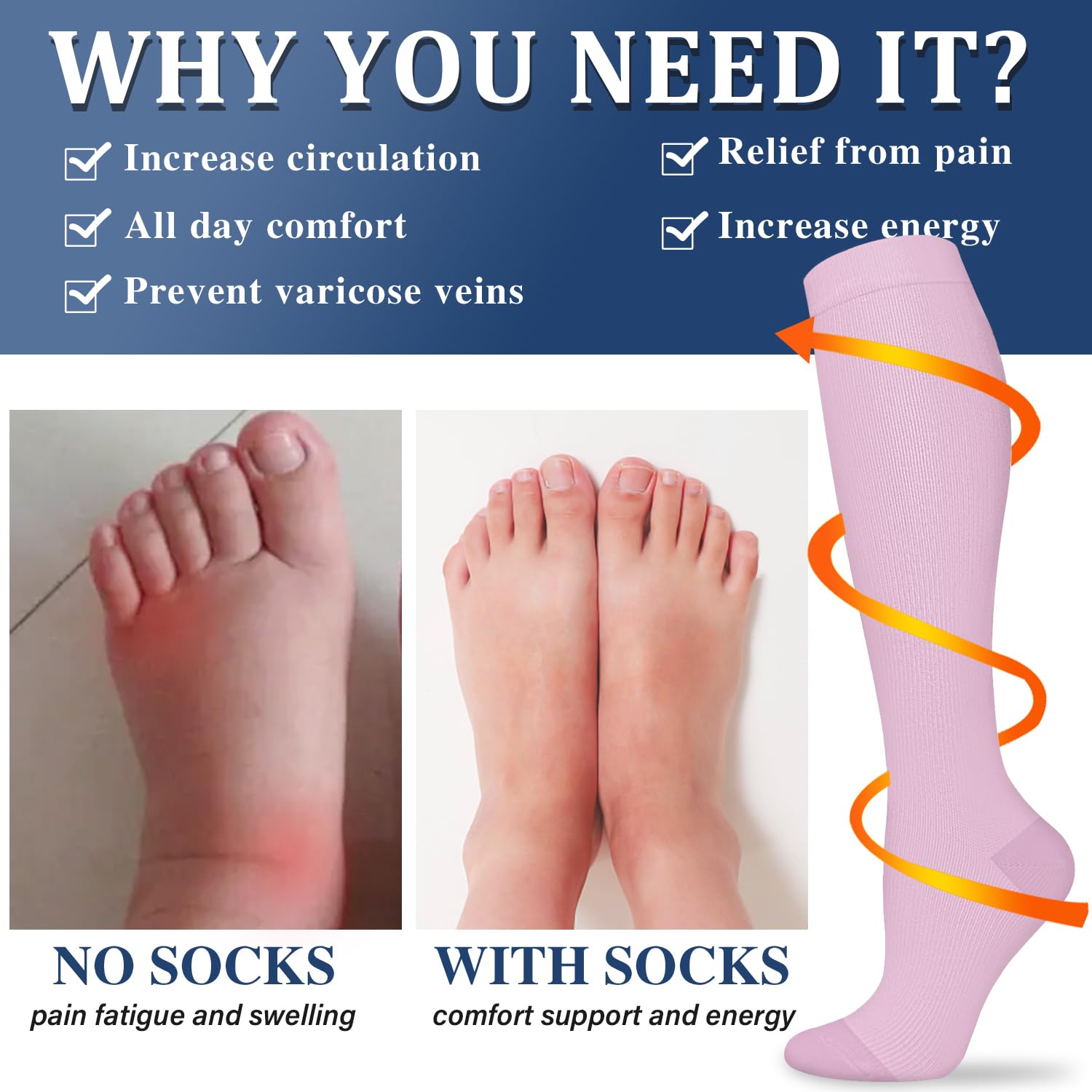 Best Compression Socks for Women & Men - 3 Pairs Medical Grade Support Socks for Improved Circulation, Running, Nursing & Travel - Perfect for Long Flights, Workouts & Healthcare Professionals