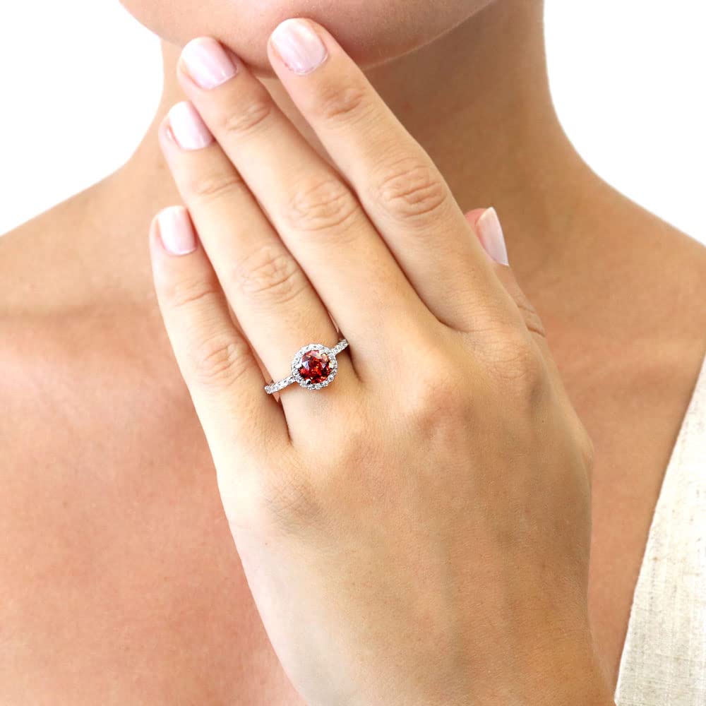 Sterling Silver Halo Wedding & Engagement Ring Set with Red Orange Round Cut Cubic Zirconia for Women, Rhodium Plated Size 4-10 - Perfect for Proposals, Anniversaries & Special Occasions