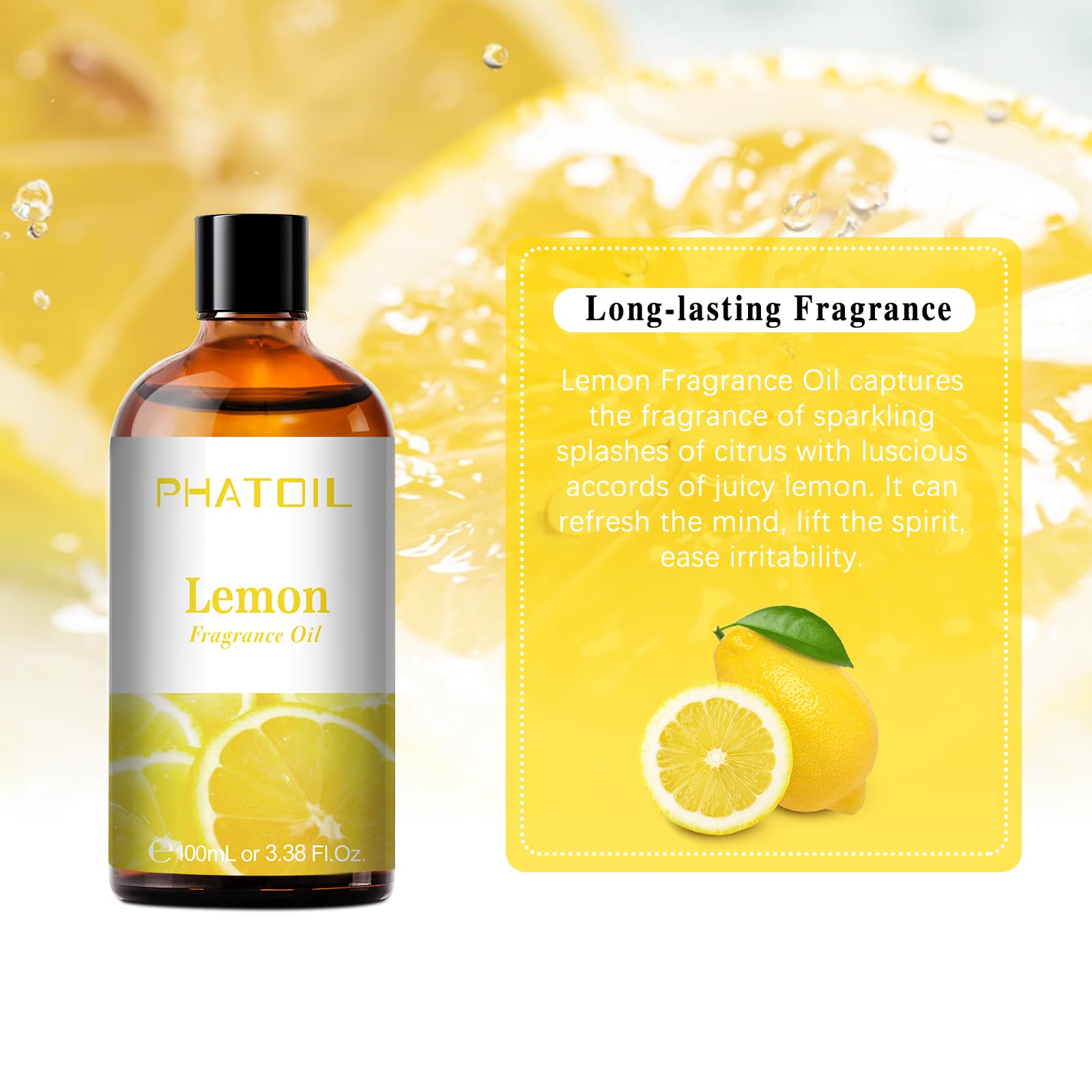 100ML Lemon Essential Oil for Aromatherapy, Diffuser & Humidifier - Pure Natural Fragrance Oil for Relaxation, Yoga, DIY Candle & Soap Making (3.38FL.OZ) - Perfect for Home Spa, Meditation & Stress Relief