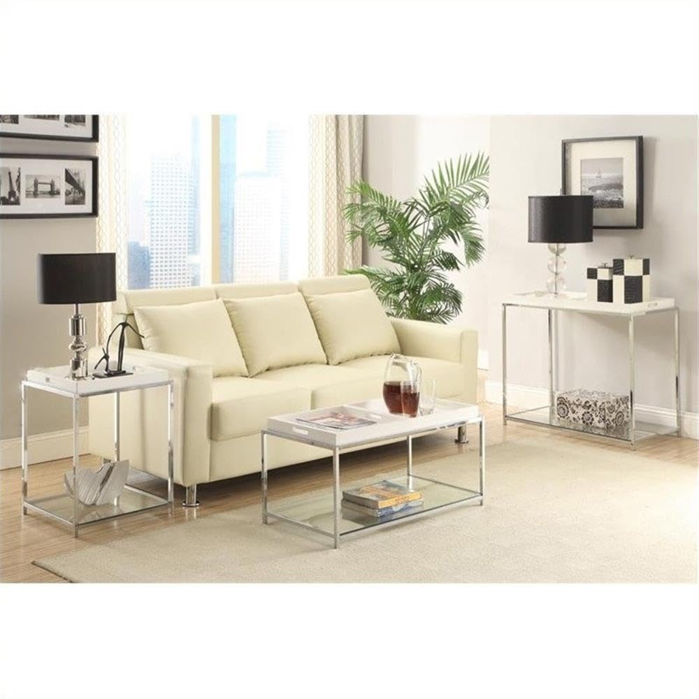 Pemberly Row Modern Clear Glass Console Table with Chrome Metal Finish - Stylish Entryway & Living Room Furniture for Home Decor