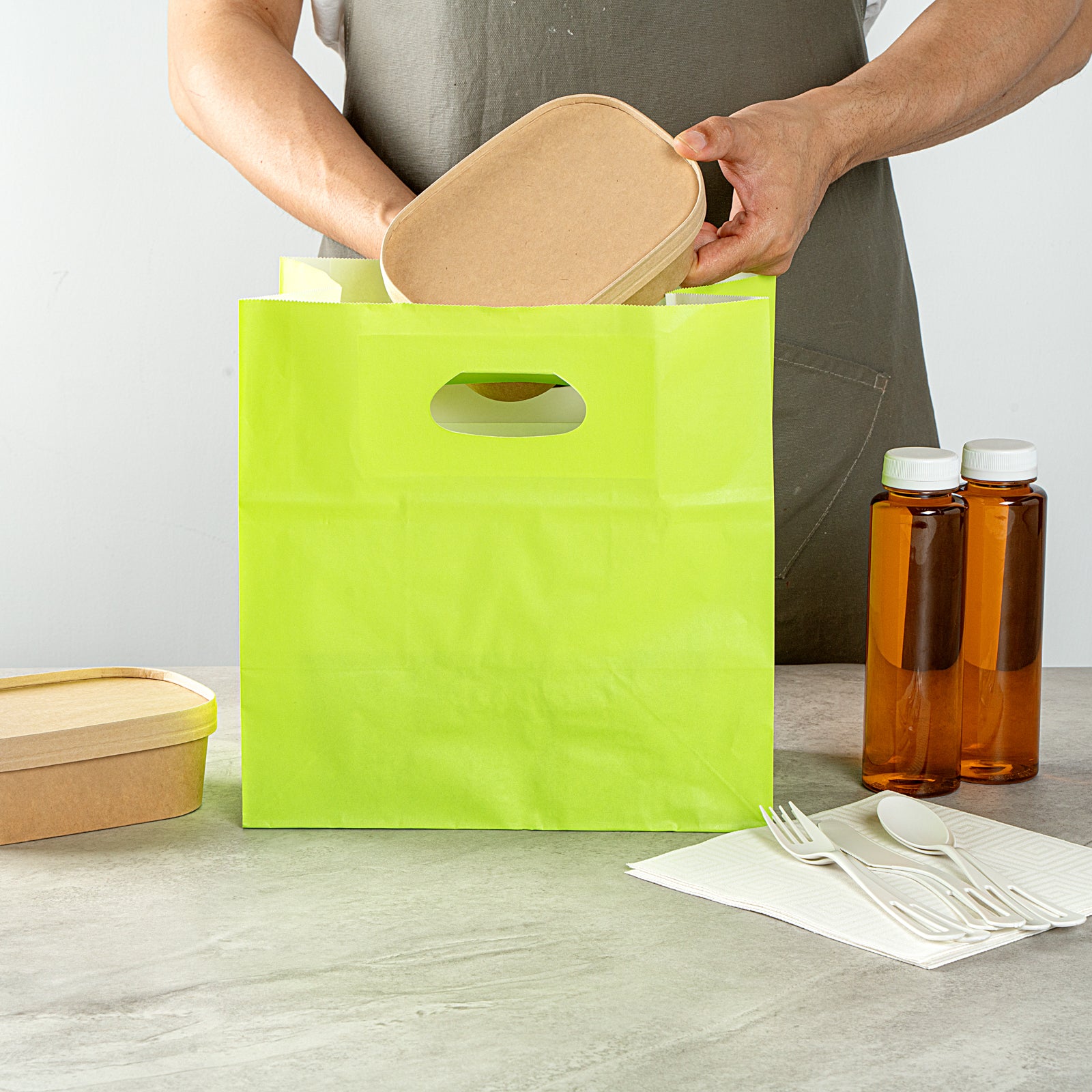 Eco-Friendly Rectangle Paper Take Out Bags with Handles - 11