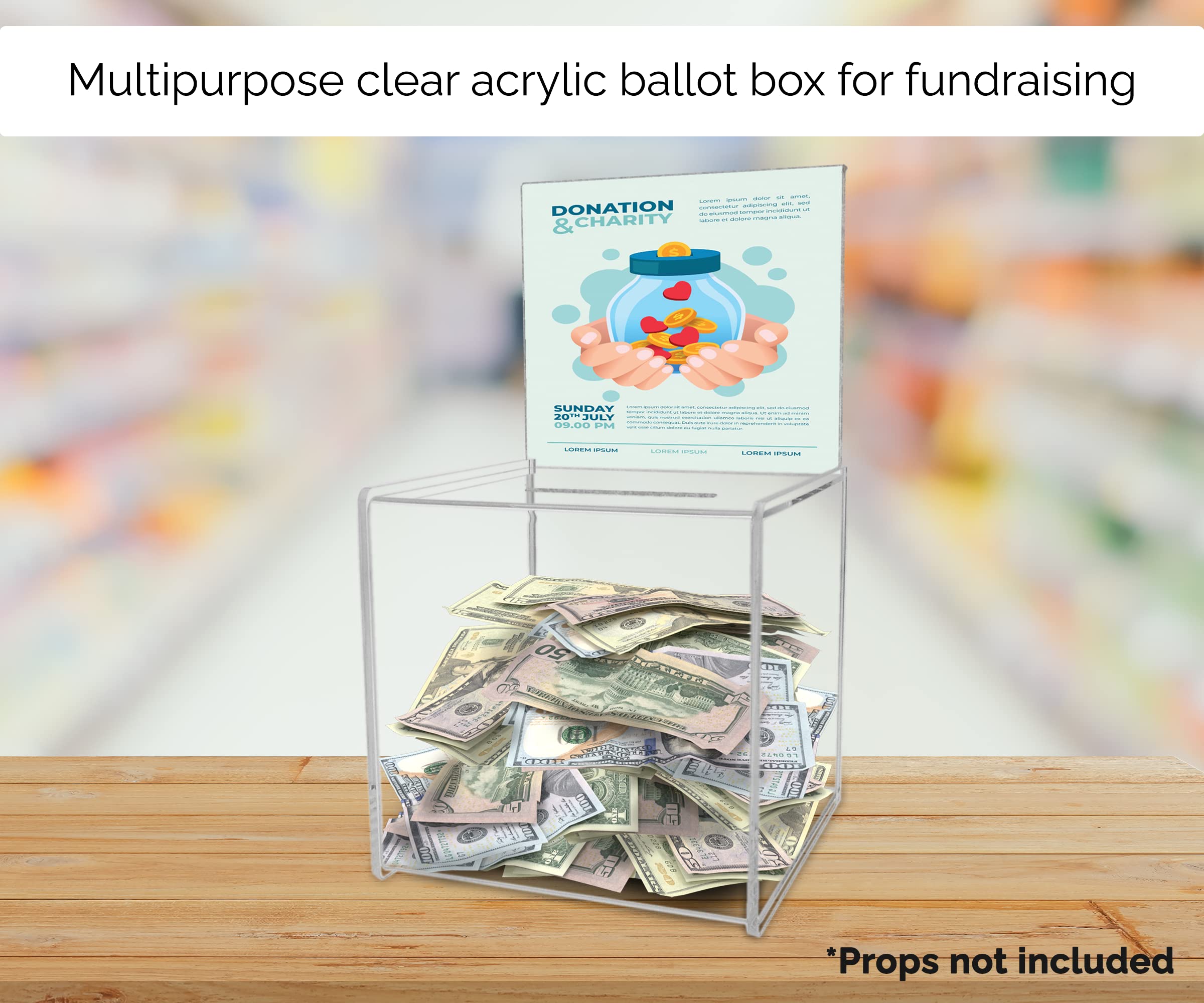 2 Pack Clear Acrylic Donation Box with Sign Holder - 8
