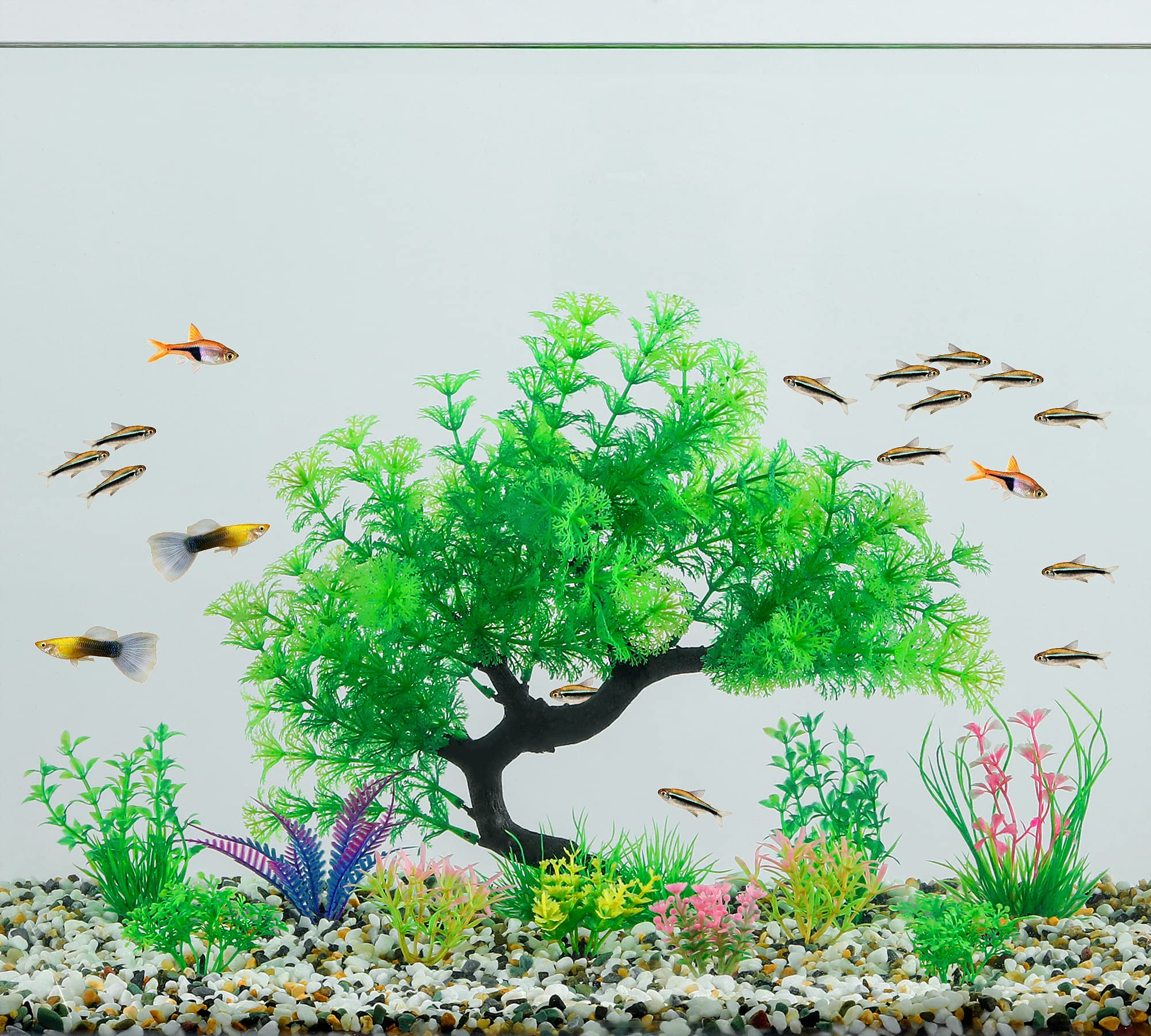 MyLifeUNIT 15 Pack Artificial Aquarium Plants Tree Set - Realistic Fish Tank Decorations for Freshwater & Saltwater Aquariums (Green Set) | Perfect for Betta Fish, Goldfish, Tropical Fish Tanks & Home/Office Decor