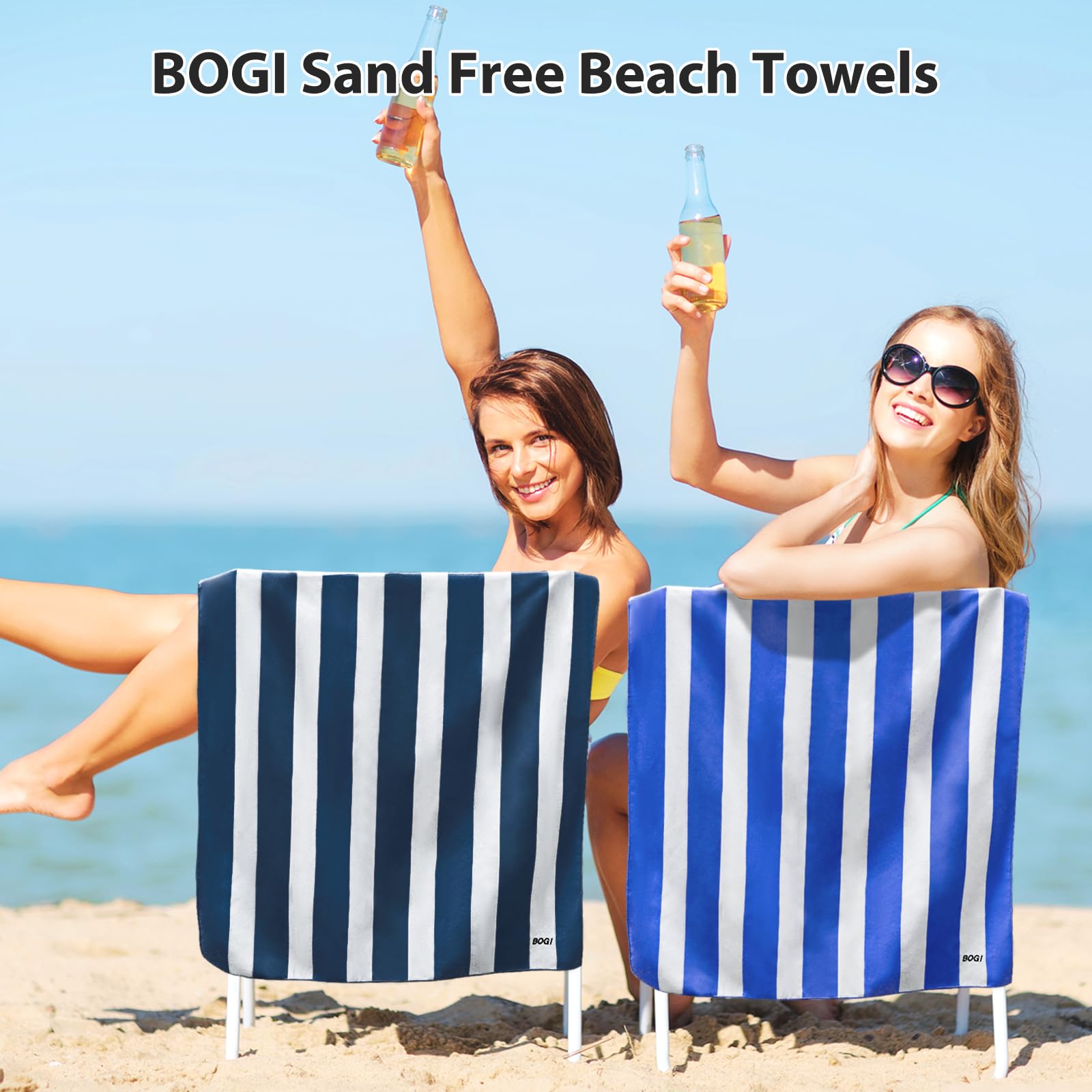 BOGI Quick Dry Microfiber Beach Towel Set - Lightweight, Absorbent & Sand Proof - Large & XL Oversized Travel Towels for Pool, Swim, Gym, Yoga - Perfect for Beach Vacations, Travel & Outdoor Activities