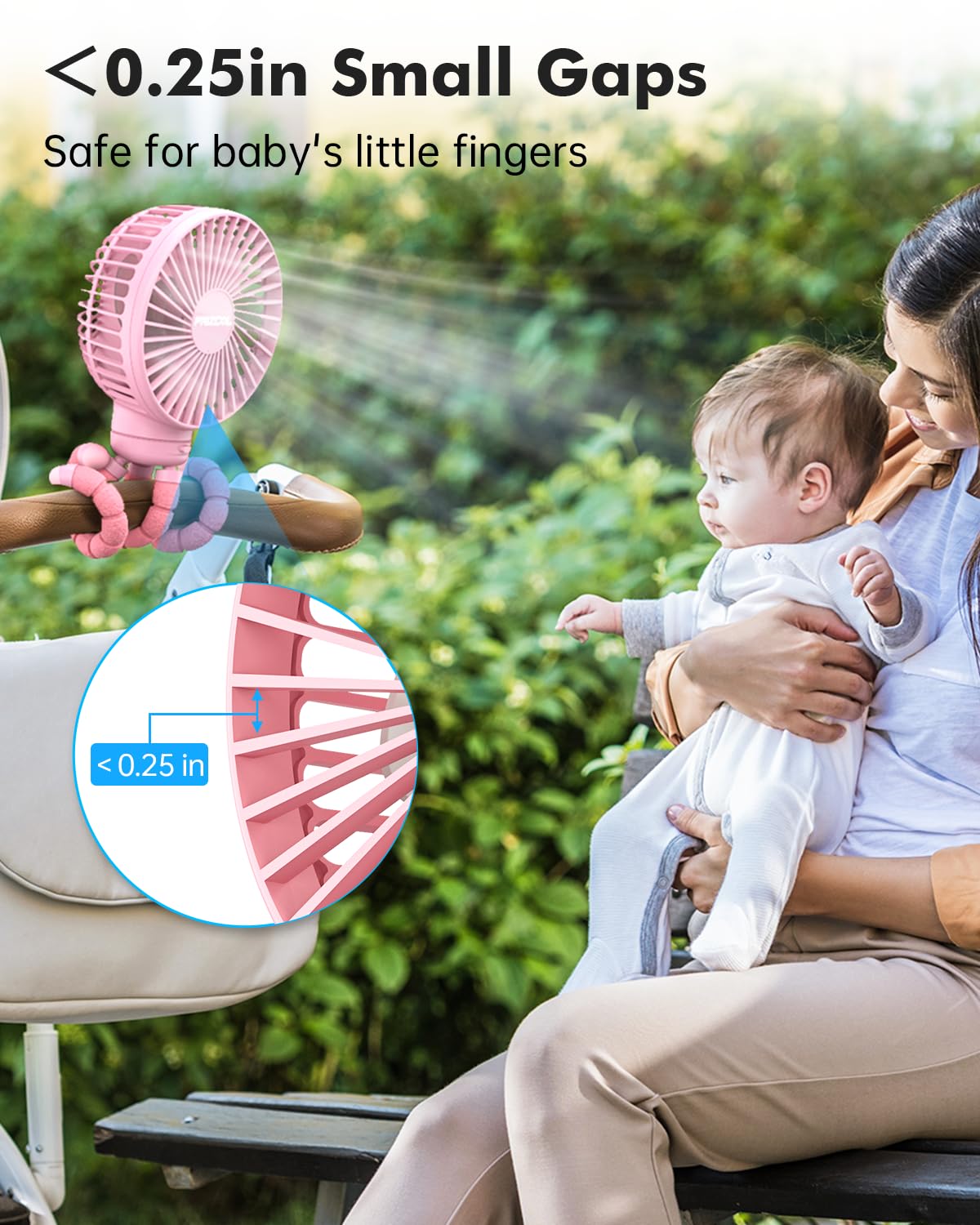 FRIZCOL Rechargeable Stroller Fan for Baby - Portable Clip On Fan with 24H Battery Life - Handheld, Car Seat, Desk & Camping Cooling Fan (Pink) | Perfect for Outdoor Activities, Nursery & Travel Use