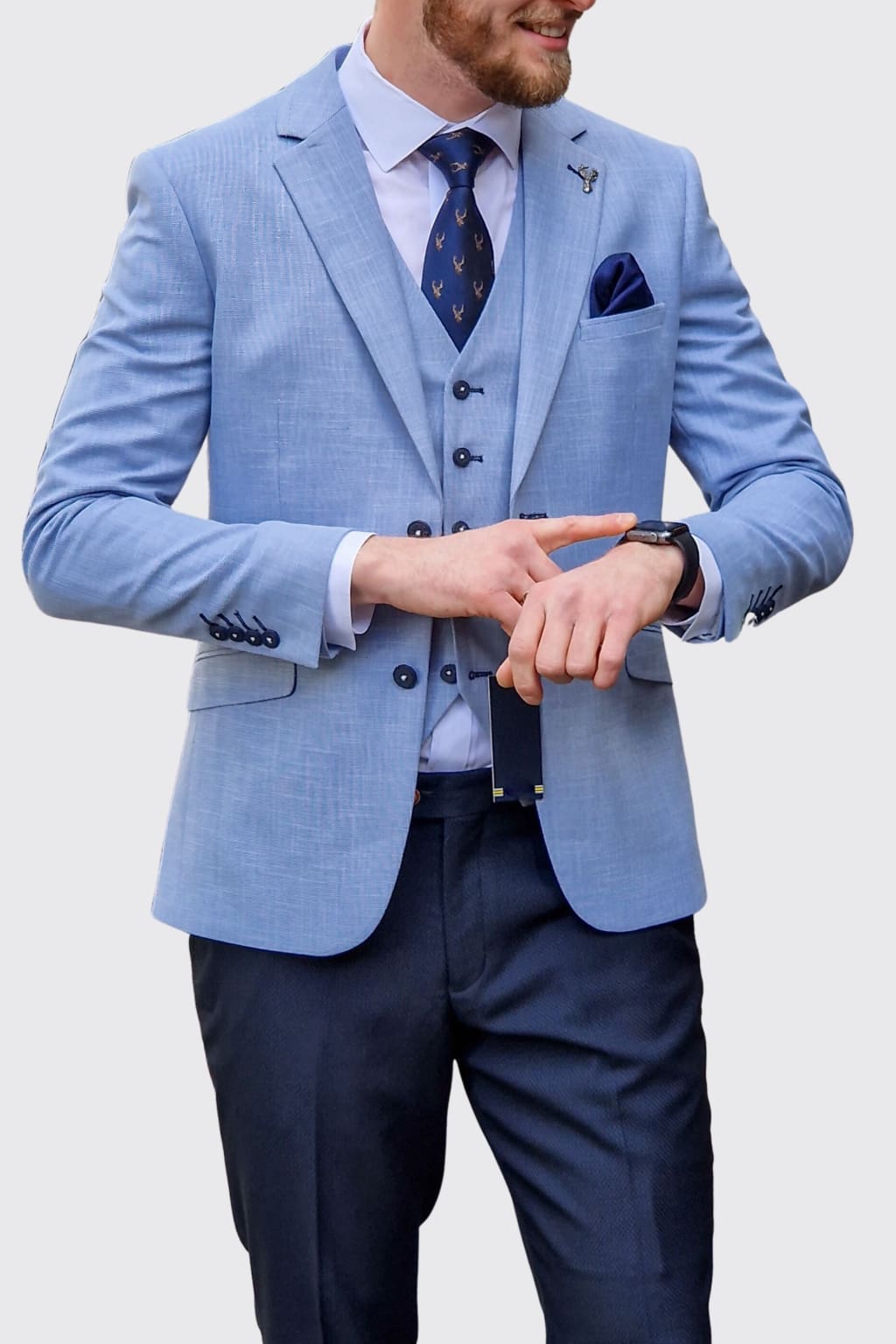 Cavani Miami Sky Blue Suit with Navy Trousers for Men | Premium Slim Fit Business Suit | Perfect for Weddings, Business Meetings & Formal Events