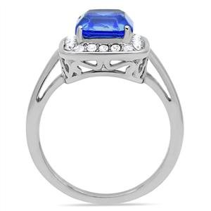Stainless Steel Sapphire Blue Radiant Cut Cubic Zirconia Halo Engagement Ring for Women - Perfect for Weddings, Anniversaries & Special Occasions