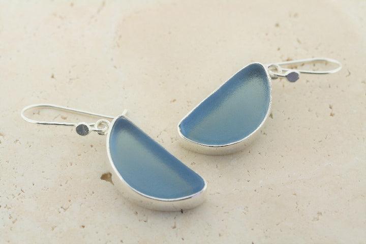 Blue Moon Seaglass Earrings - Handmade Dangle Earrings for Women, Genuine Sea Glass Jewelry, Boho Beach Style Accessories - Perfect for Summer, Vacations & Beach Weddings