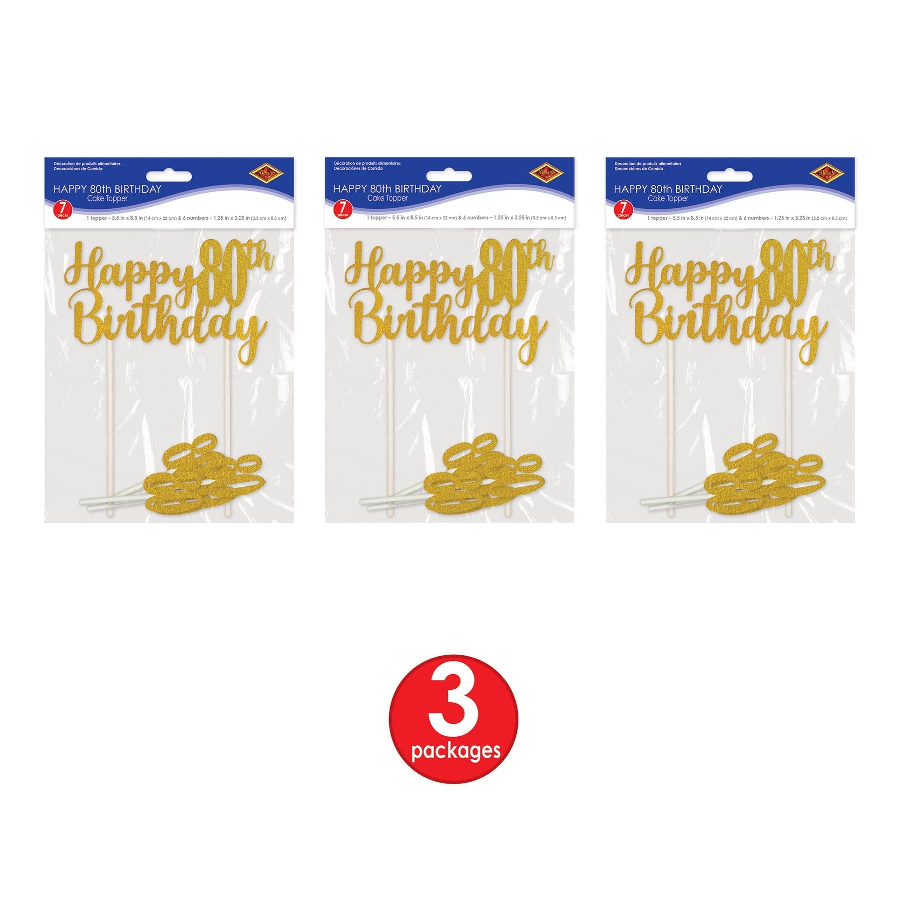 12 Pack Beistle Happy 80th Birthday Cake Toppers - Gold Foil Decorations for Anniversary Celebrations, Retirement Parties & Milestone Events