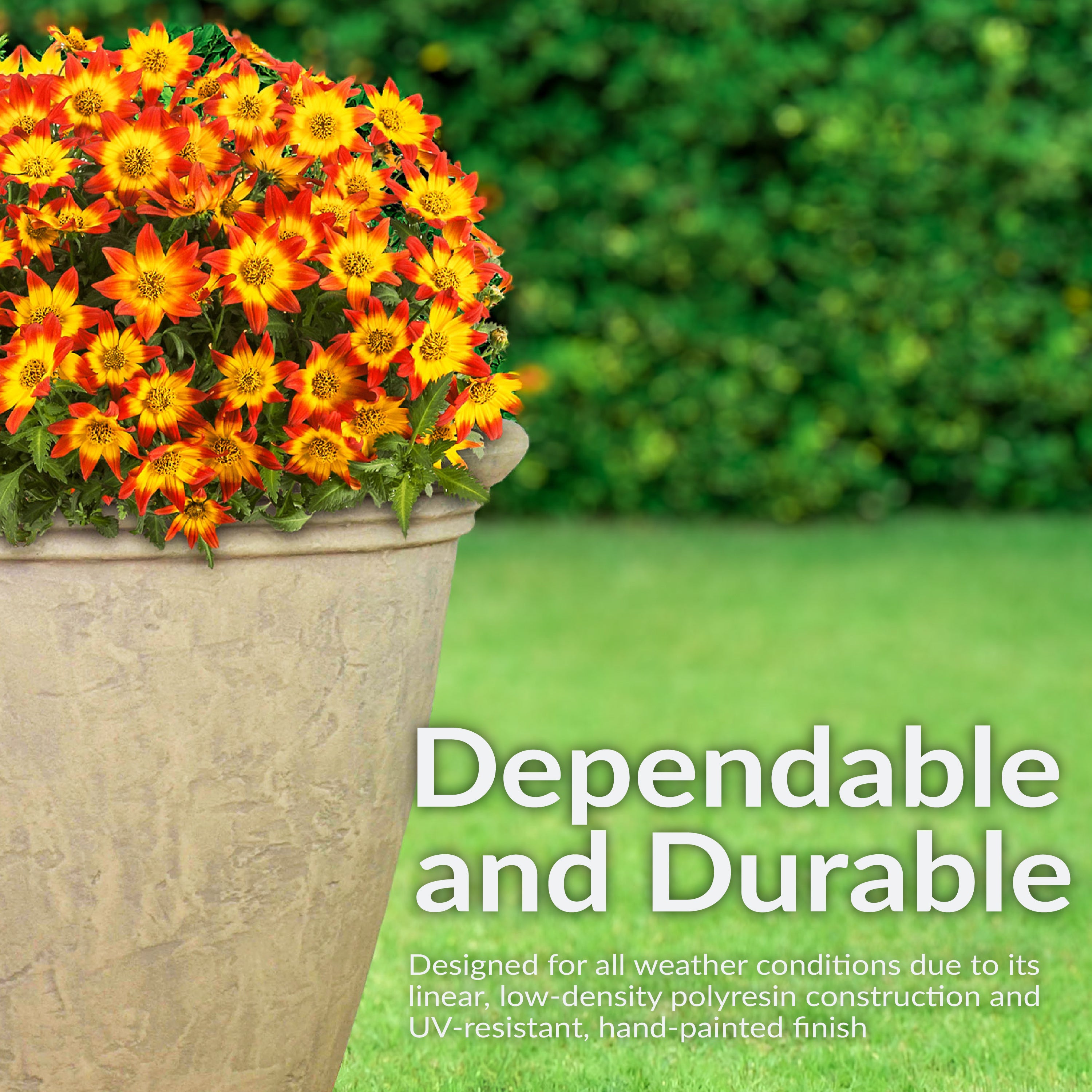 Sunnydaze Anjelica Polyresin Outdoor Flower Pot Planter - Durable Garden Decor for Patio, Balcony & Yard - Perfect for Flowers, Plants & Home Landscaping